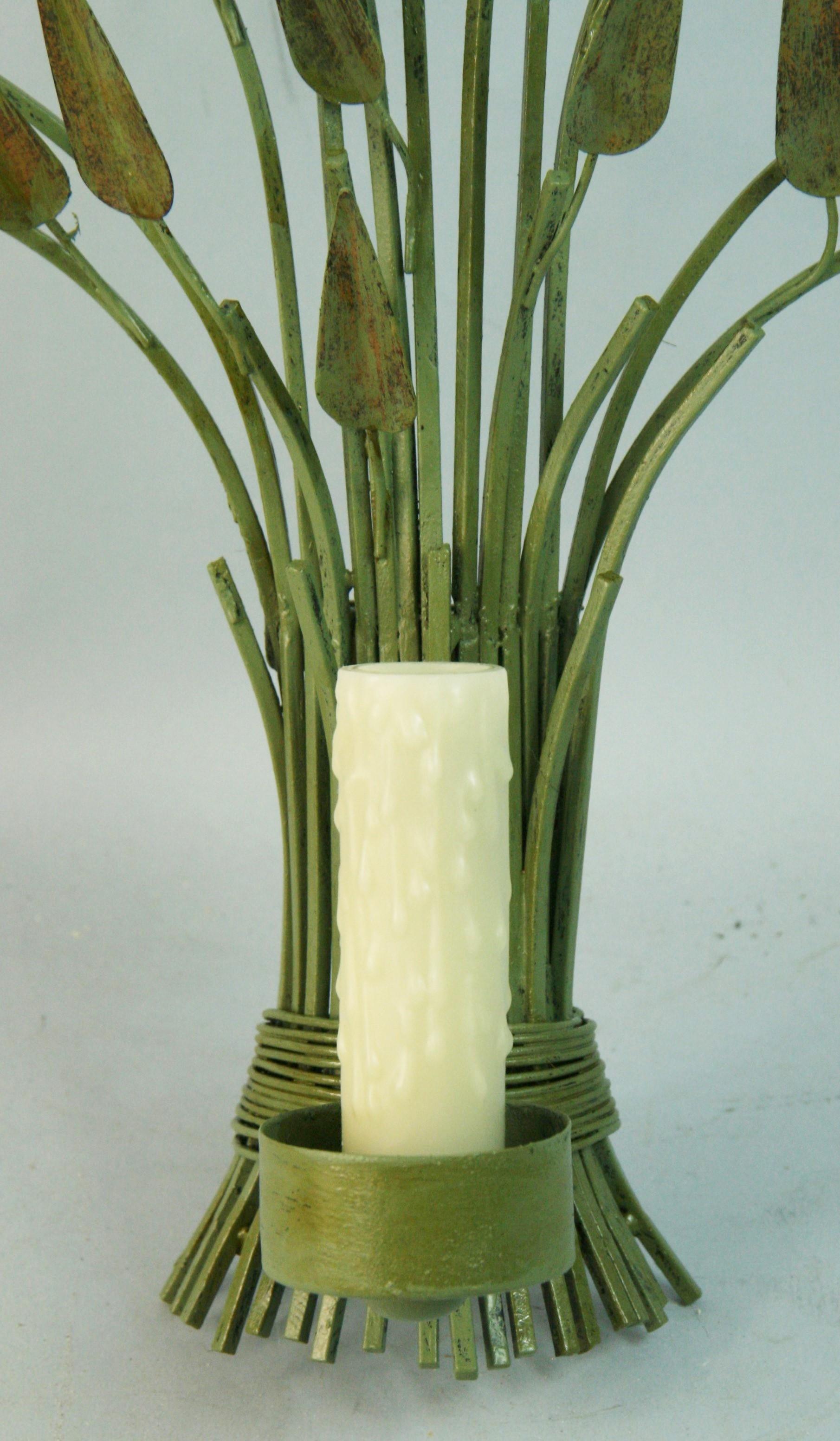 Italian Large Sage Green Foliate  Sconces a Pair In Good Condition For Sale In Douglas Manor, NY