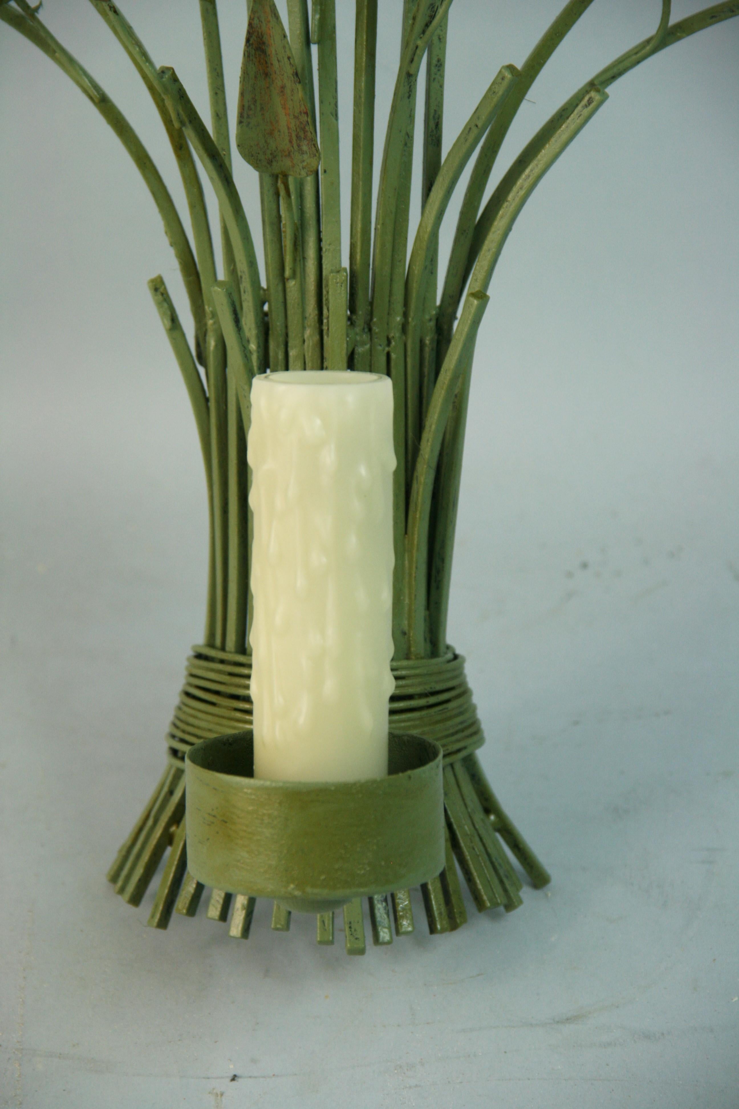 Italian Large Sage Green Foliate  Sconces a Pair For Sale 1
