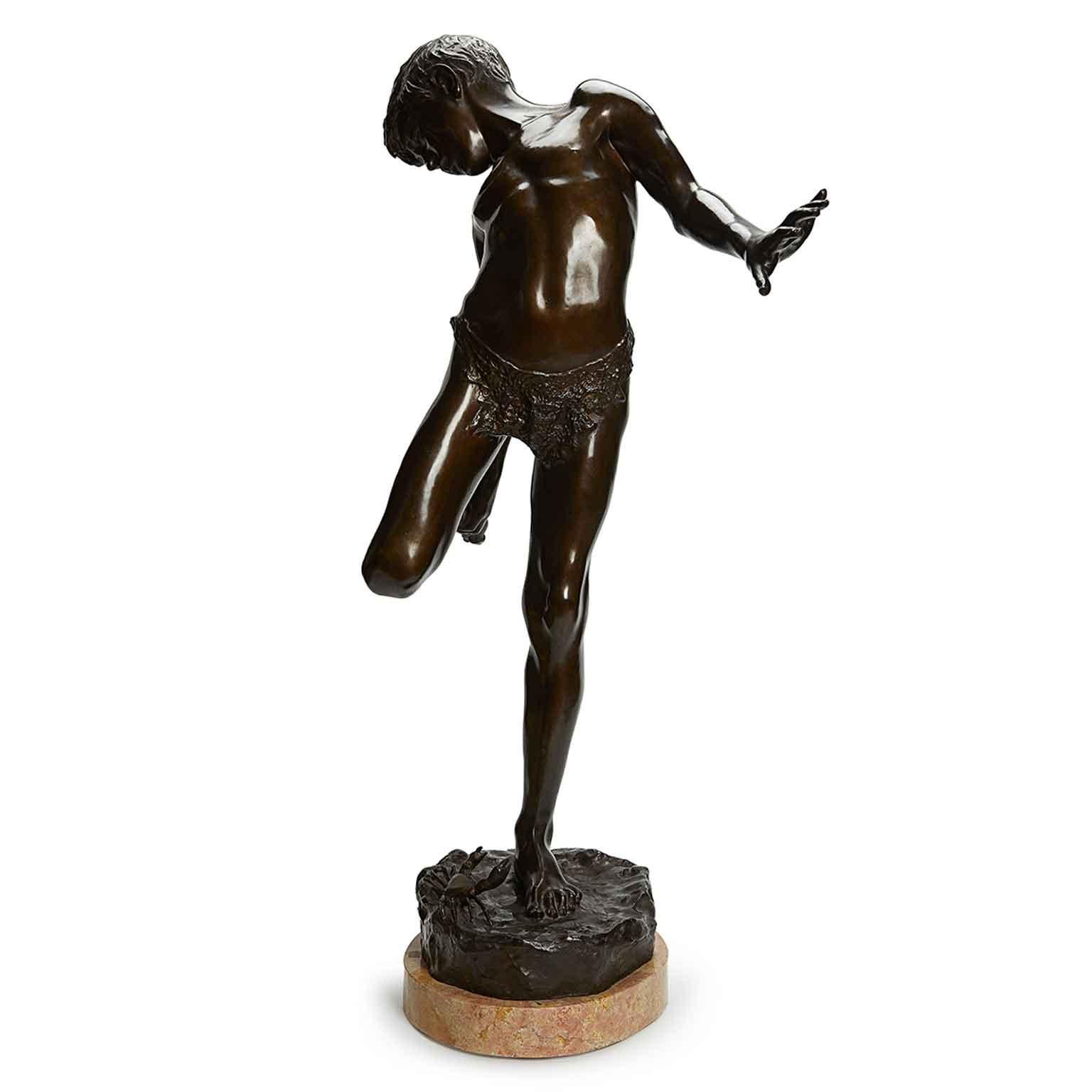 Italian Large Sculpture the Crab Bite Seminude Young Boy De Lotto, 20th Century In Good Condition For Sale In Milan, IT