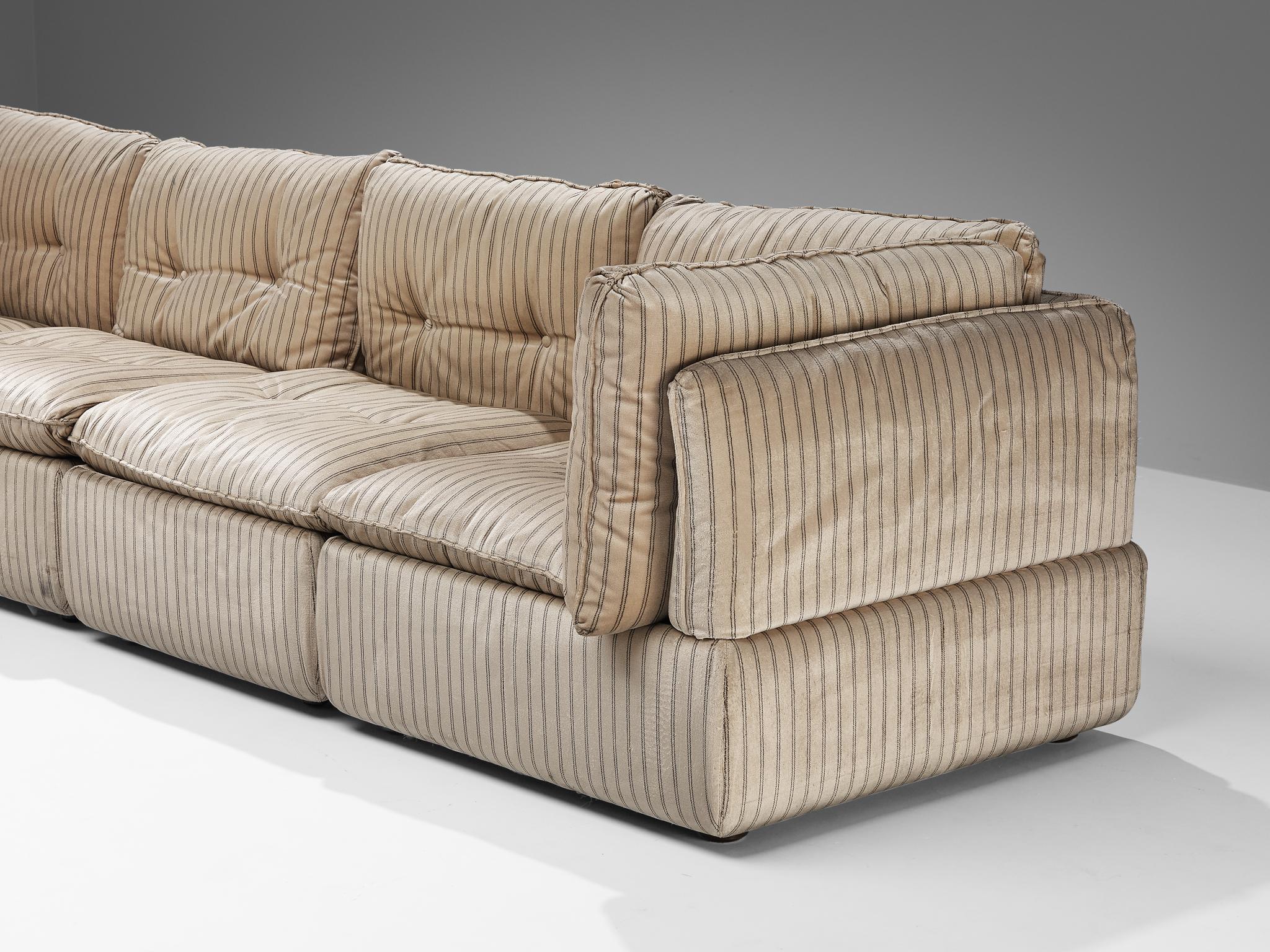 Late 20th Century Italian Large Sectional Sofa in Light Beige Striped Velvet