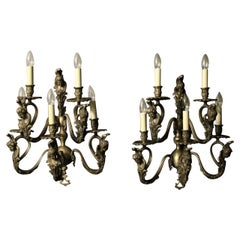 Italian Large Silver Gilded 5-Arm Wall Lights