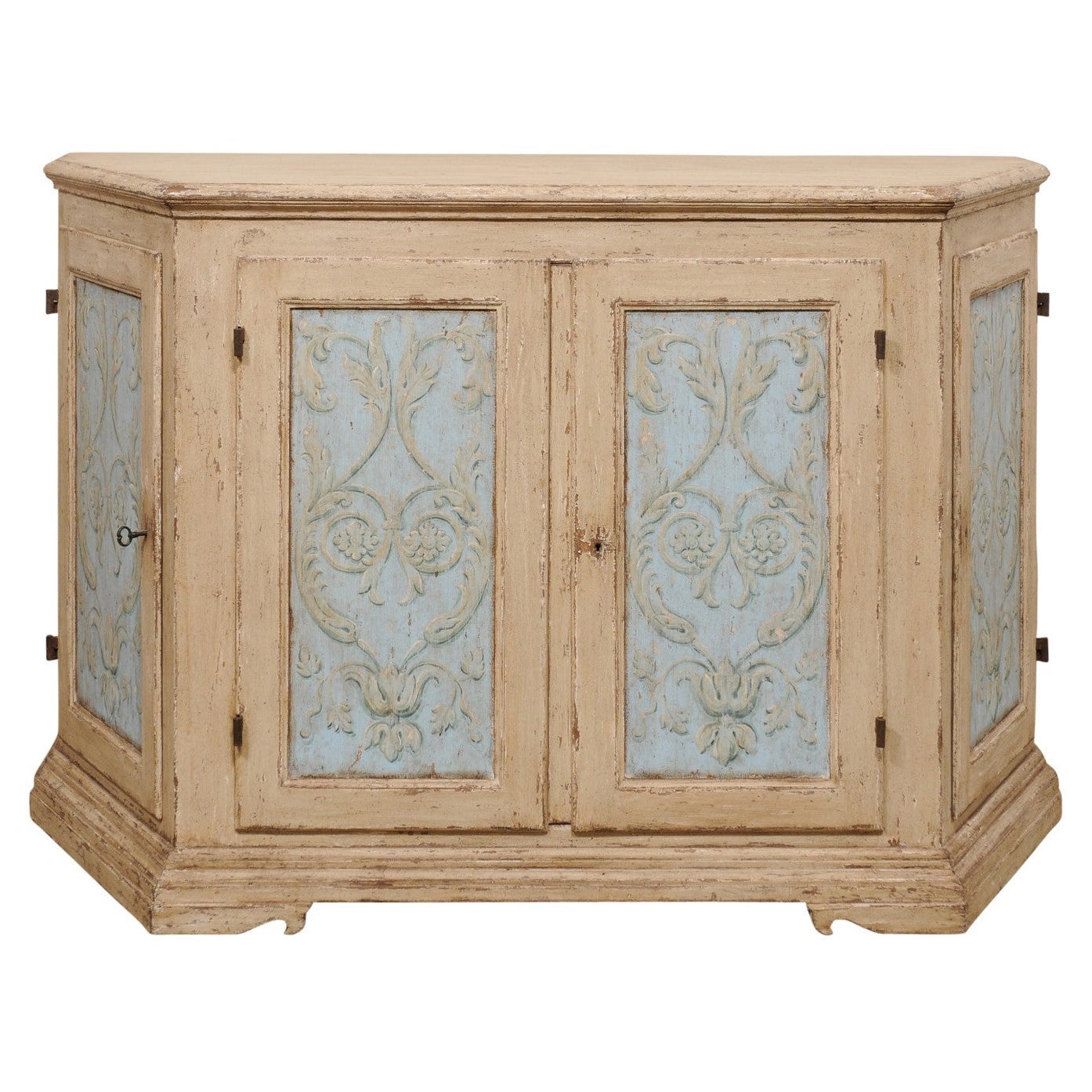 Italian Large-Sized Hand-Painted Wooden Buffet Cabinet, Well Made Vintage Piece