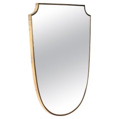 Italian Large Solid Brass Shield-Shaped Mirror, Gio Ponti Style, 1950s
