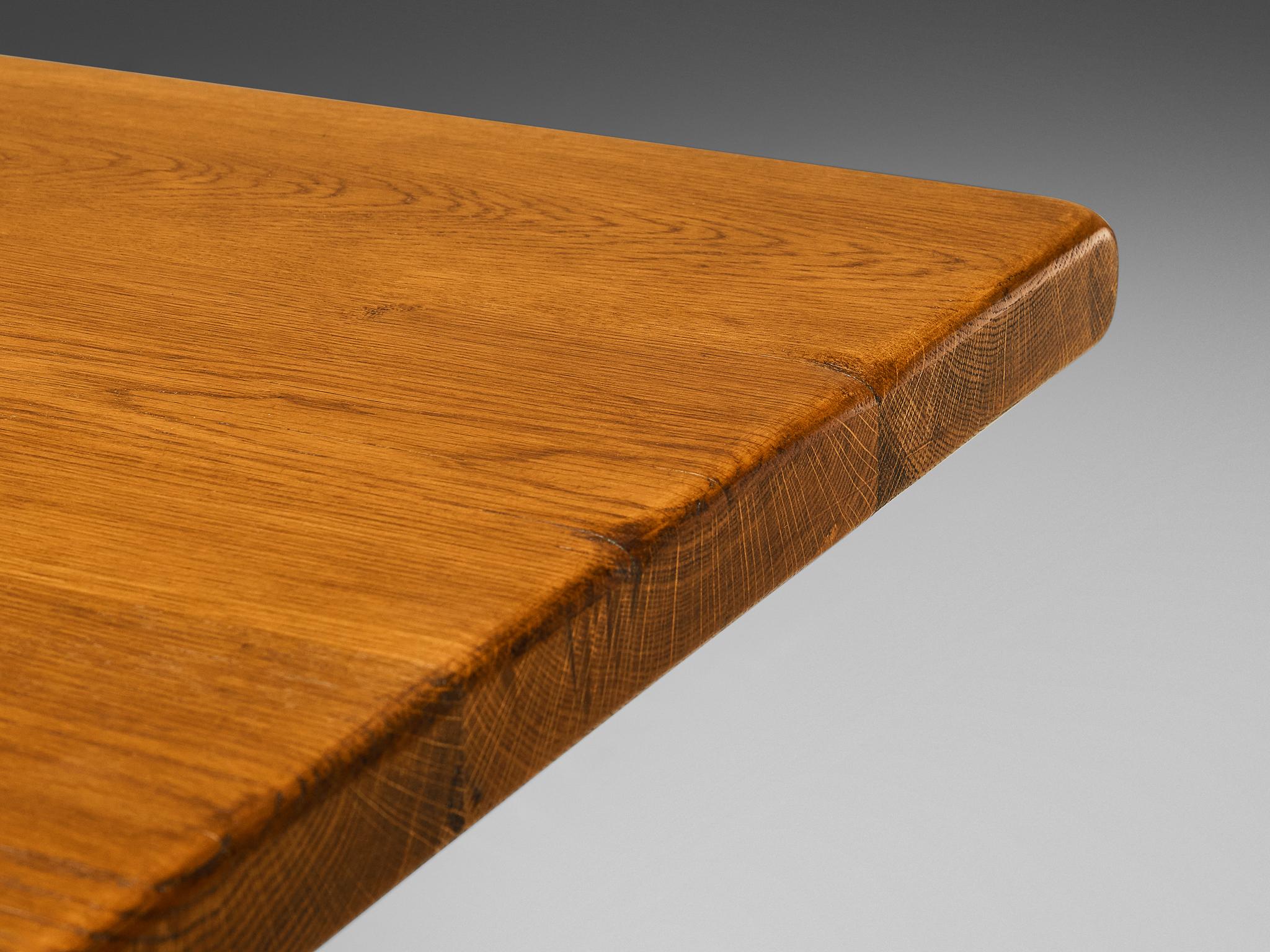 Italian Large Solid Oak Dining Table with Architectural Design For Sale 2