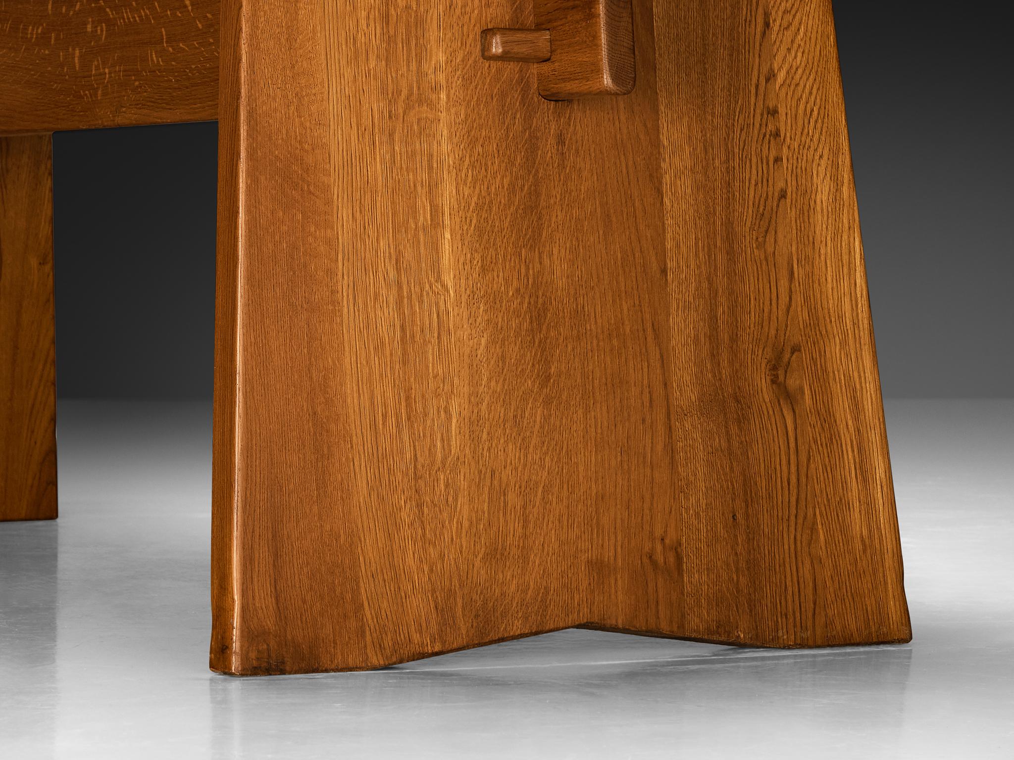 Italian Large Solid Oak Dining Table with Architectural Design For Sale 3