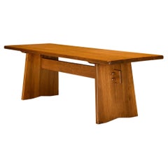 Italian Large Solid Oak Dining Table with Architectural Design