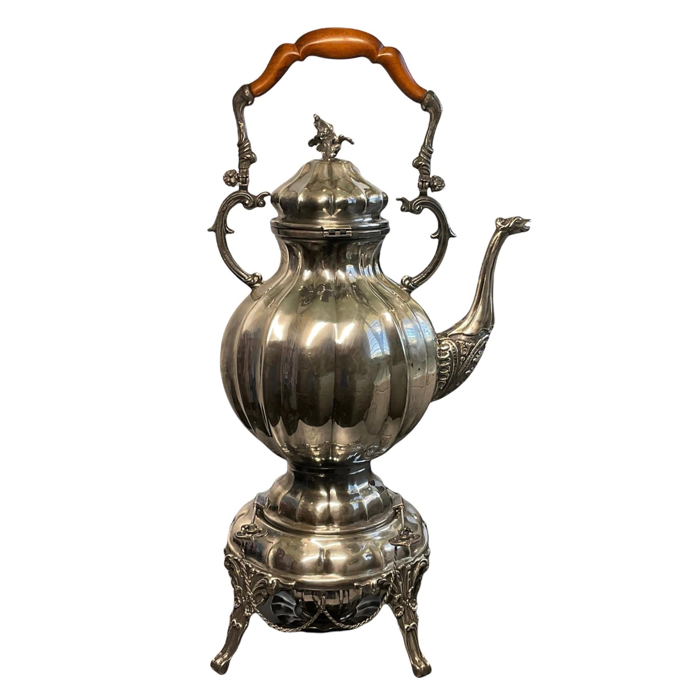 Italian Large Sterling Silver 925 Teapot Kettle with Stand by Alfredo A.Di Dario
