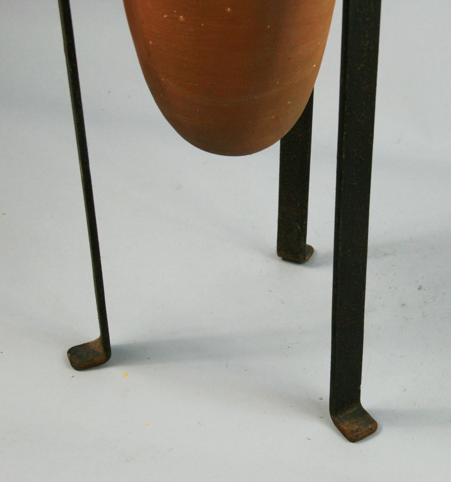 Mid-20th Century Italian Large Terracotta Urn Set in a Metal Base 1940 For Sale