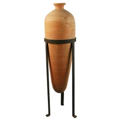 Used Italian Large Terracotta Urn Set in a Metal Base 1940