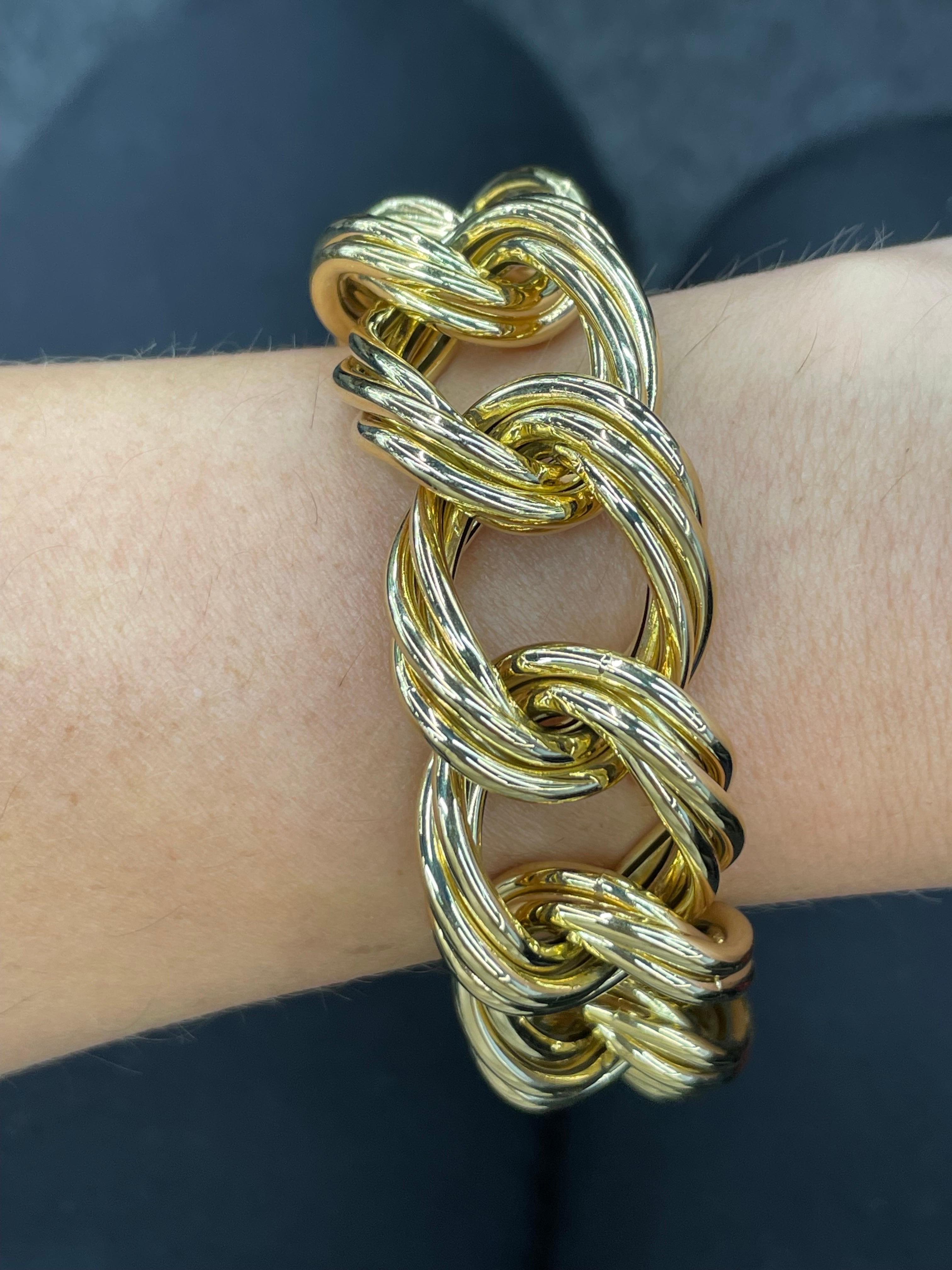 Italian Large Triple Link Bracelet 14 Karat Yellow Gold 35.1 Grams  2