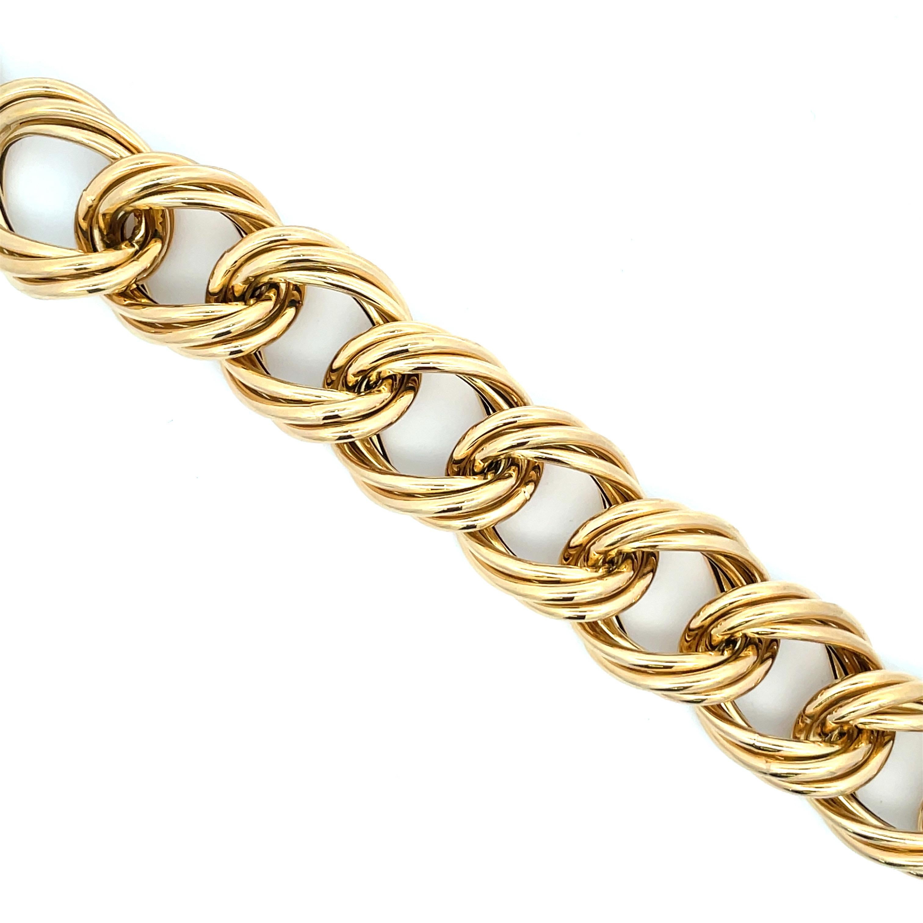 Italian Large Triple Link Bracelet 14 Karat Yellow Gold 35.1 Grams  In Excellent Condition In New York, NY