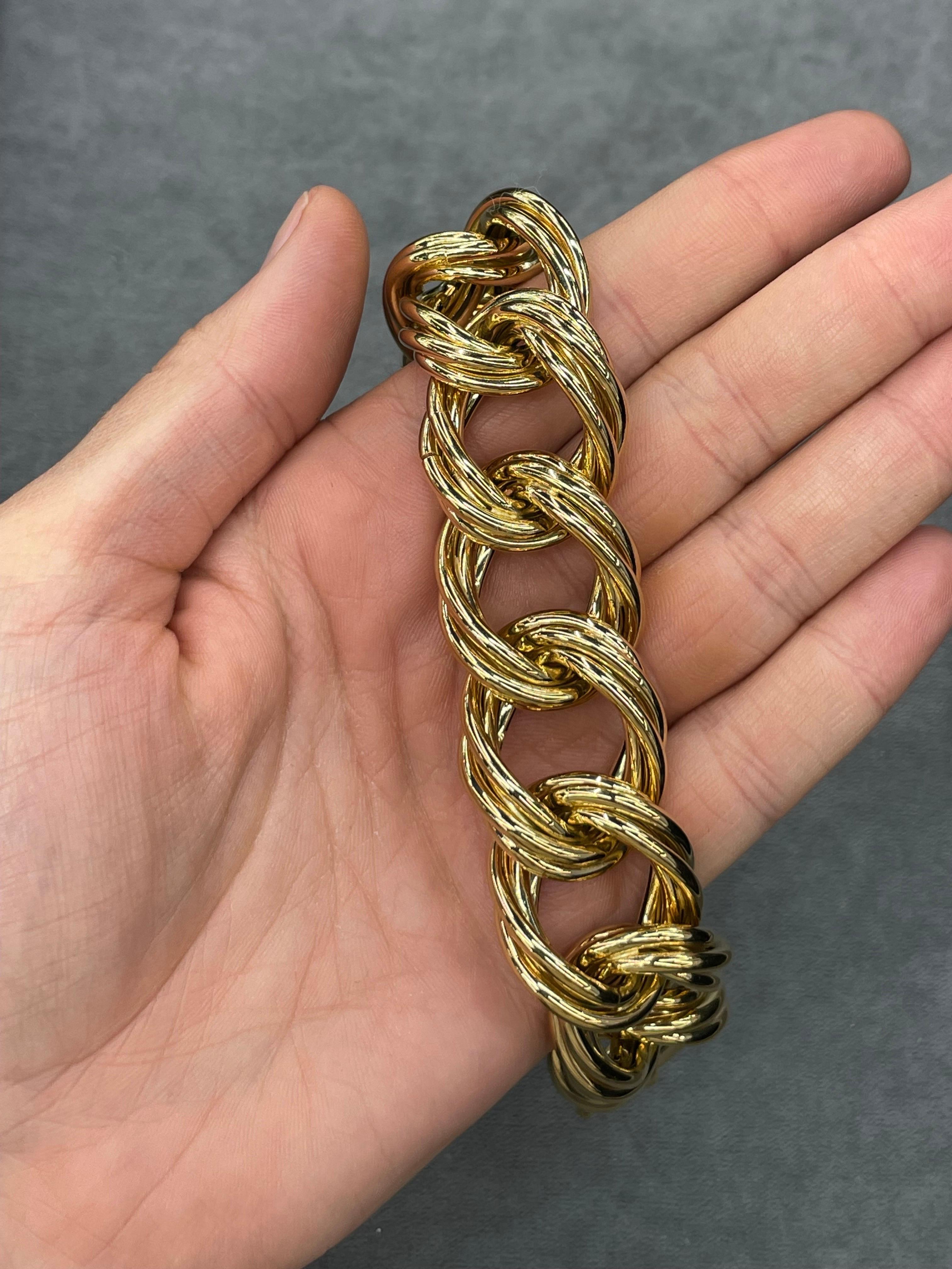 Italian Large Triple Link Bracelet 14 Karat Yellow Gold 35.1 Grams  1