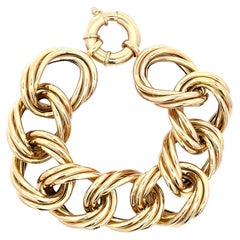 Italian Large Triple Link Bracelet 14 Karat Yellow Gold 35.1 Grams 