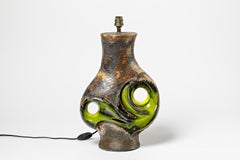 Italian Large Vintage Ceramic Table Lamp Black and Green Colors, circa 1970