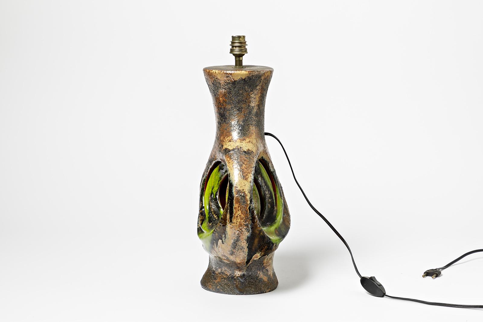 French Italian Large Vintage Ceramic Table Lamp Black and Green Colors, circa 1970  For Sale