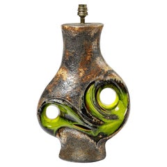 Italian Large Vintage Ceramic Table Lamp Black and Green Colors, circa 1970