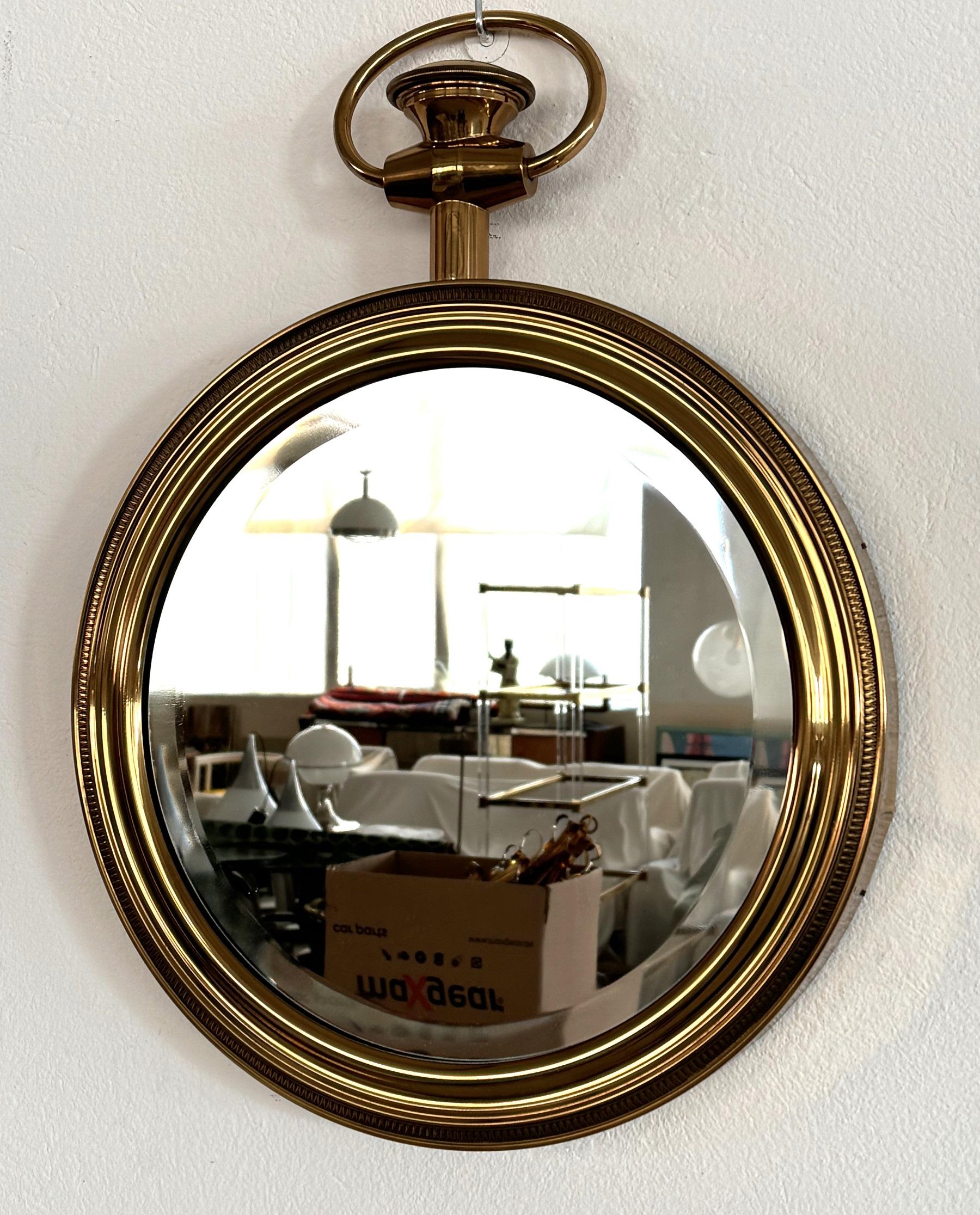 Mid-Century moderno Specchio per orologi da tasca vintage di grandi dimensioni in ottone e vetro tagliato, anni '60 in vendita