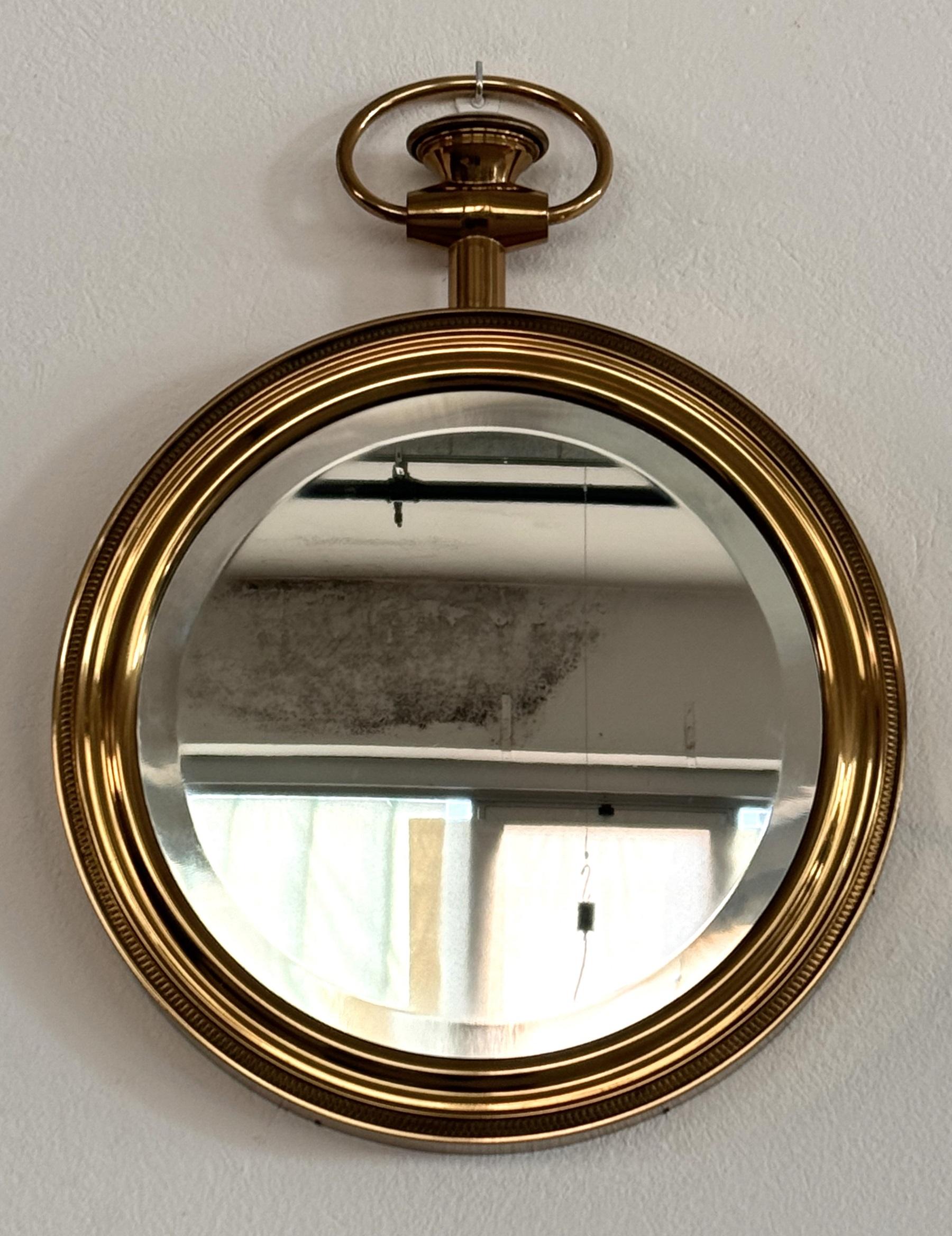 Ottone Specchio per orologi da tasca vintage di grandi dimensioni in ottone e vetro tagliato, anni '60 in vendita