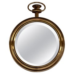 Italian Large Vintage Pocket Watch Mirror in Brass and Cut Glass, 1960s