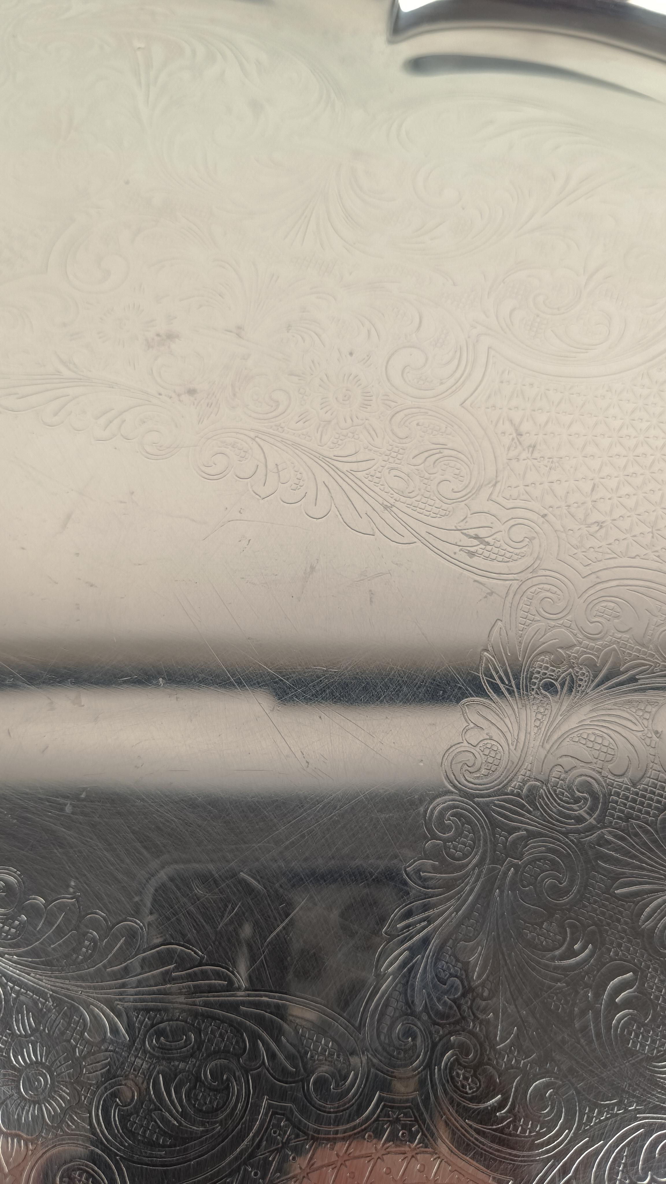 Italienisches großes Vintage-Edelstahltablett im Barockstil von Alessi 60er Jahre im Angebot 6