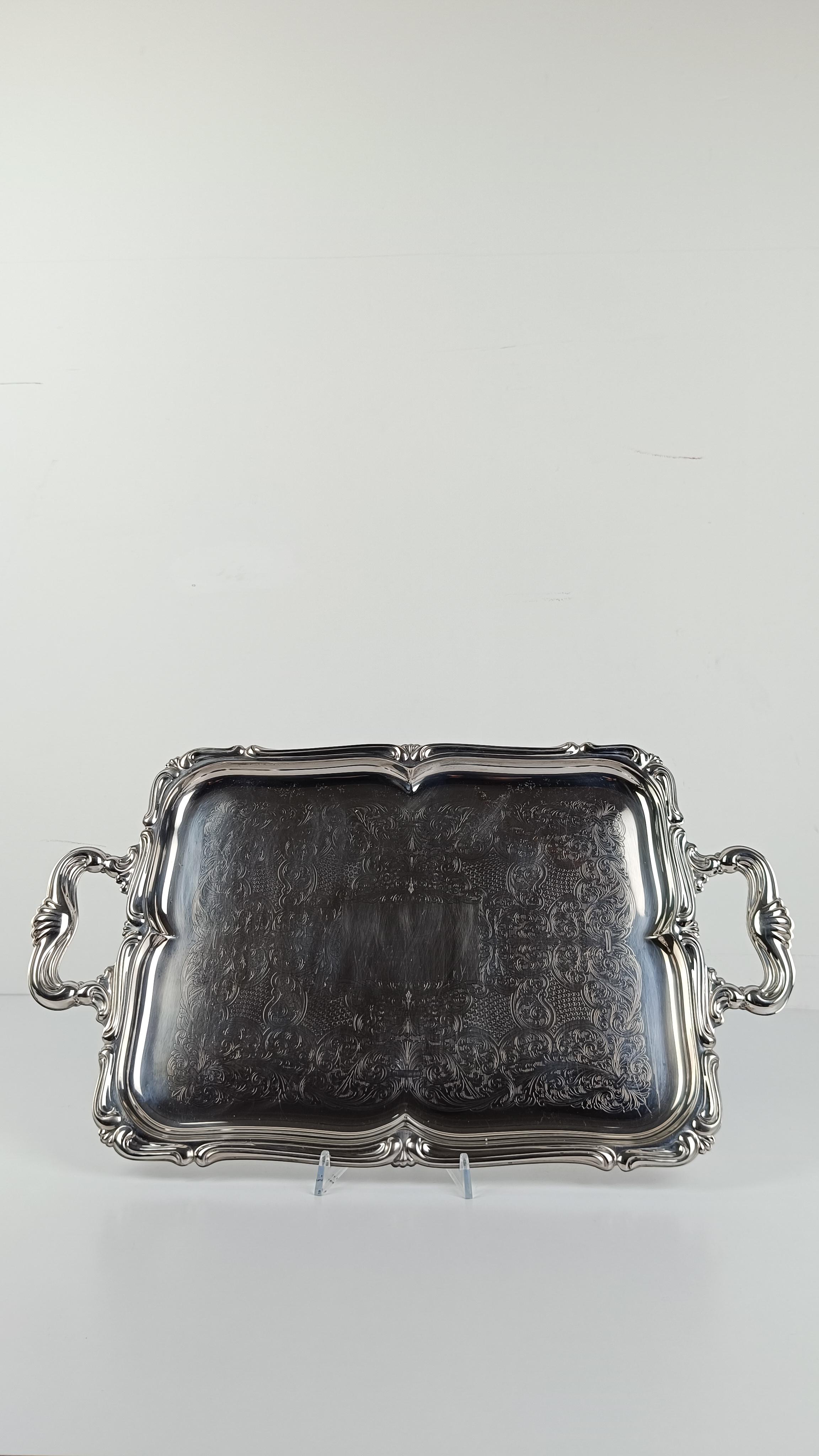 Italienisches großes Vintage-Edelstahltablett im Barockstil von Alessi 60er Jahre im Angebot 7