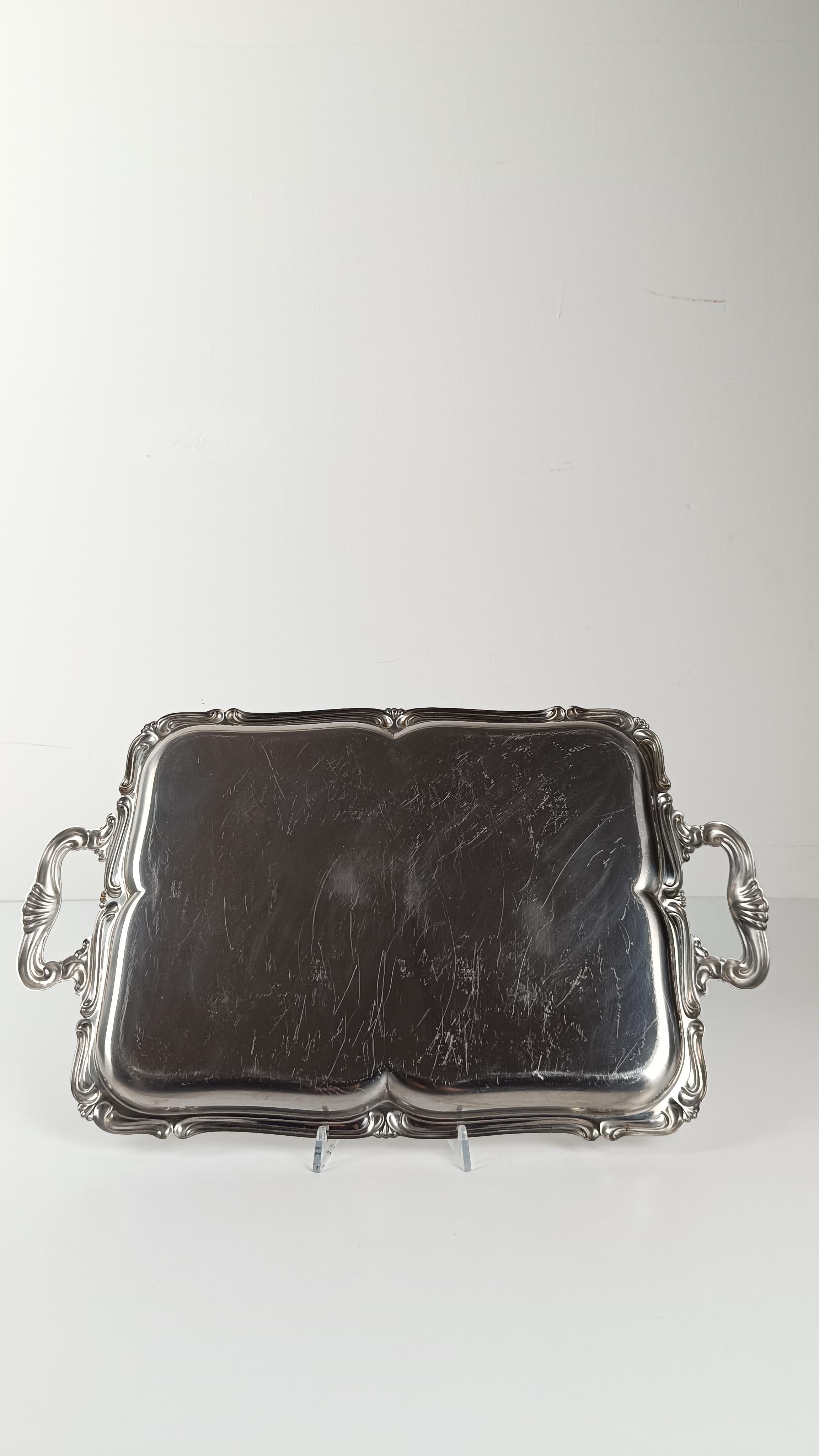 Italienisches großes Vintage-Edelstahltablett im Barockstil von Alessi 60er Jahre im Angebot 8