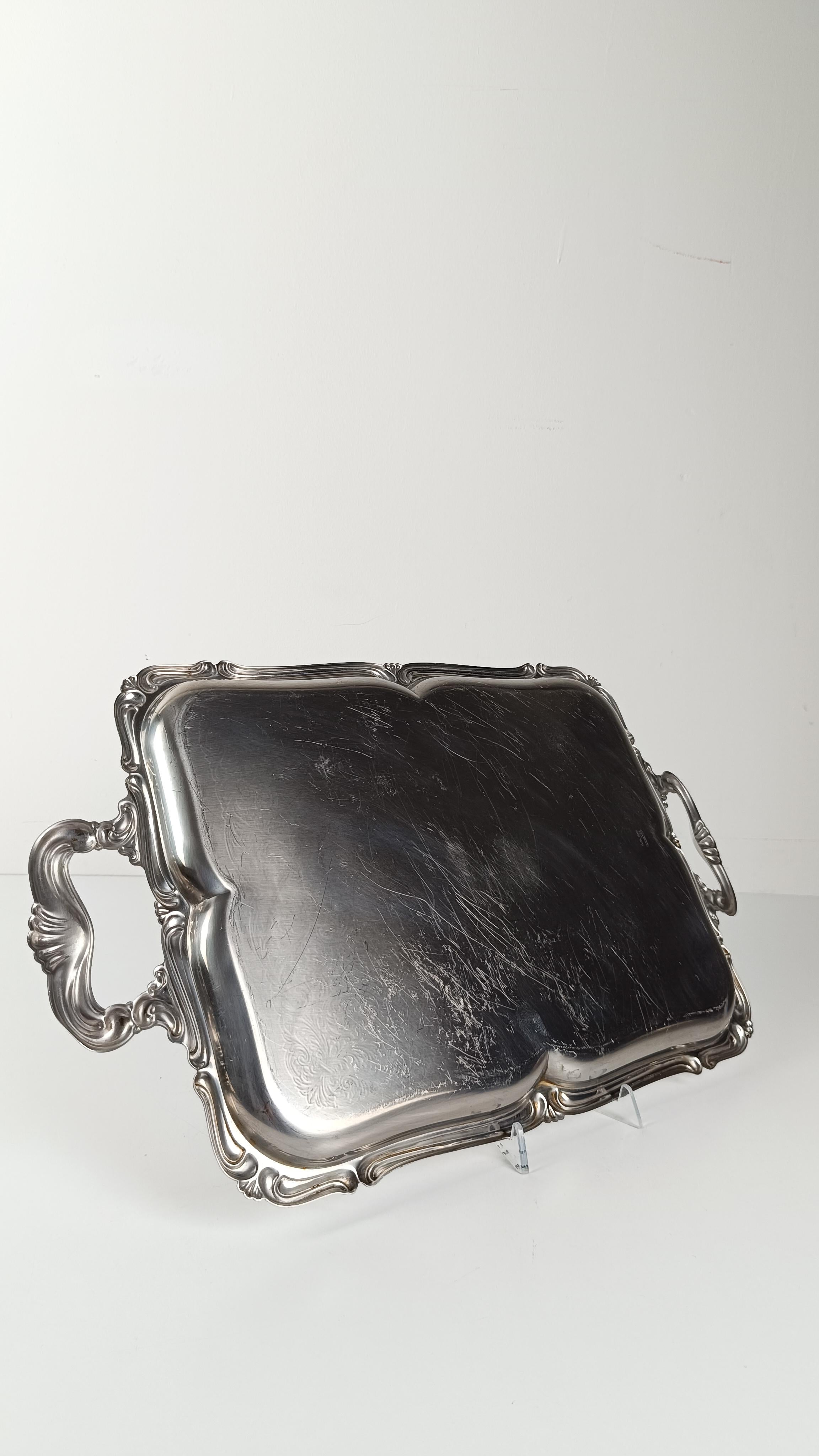 Italienisches großes Vintage-Edelstahltablett im Barockstil von Alessi 60er Jahre im Angebot 9