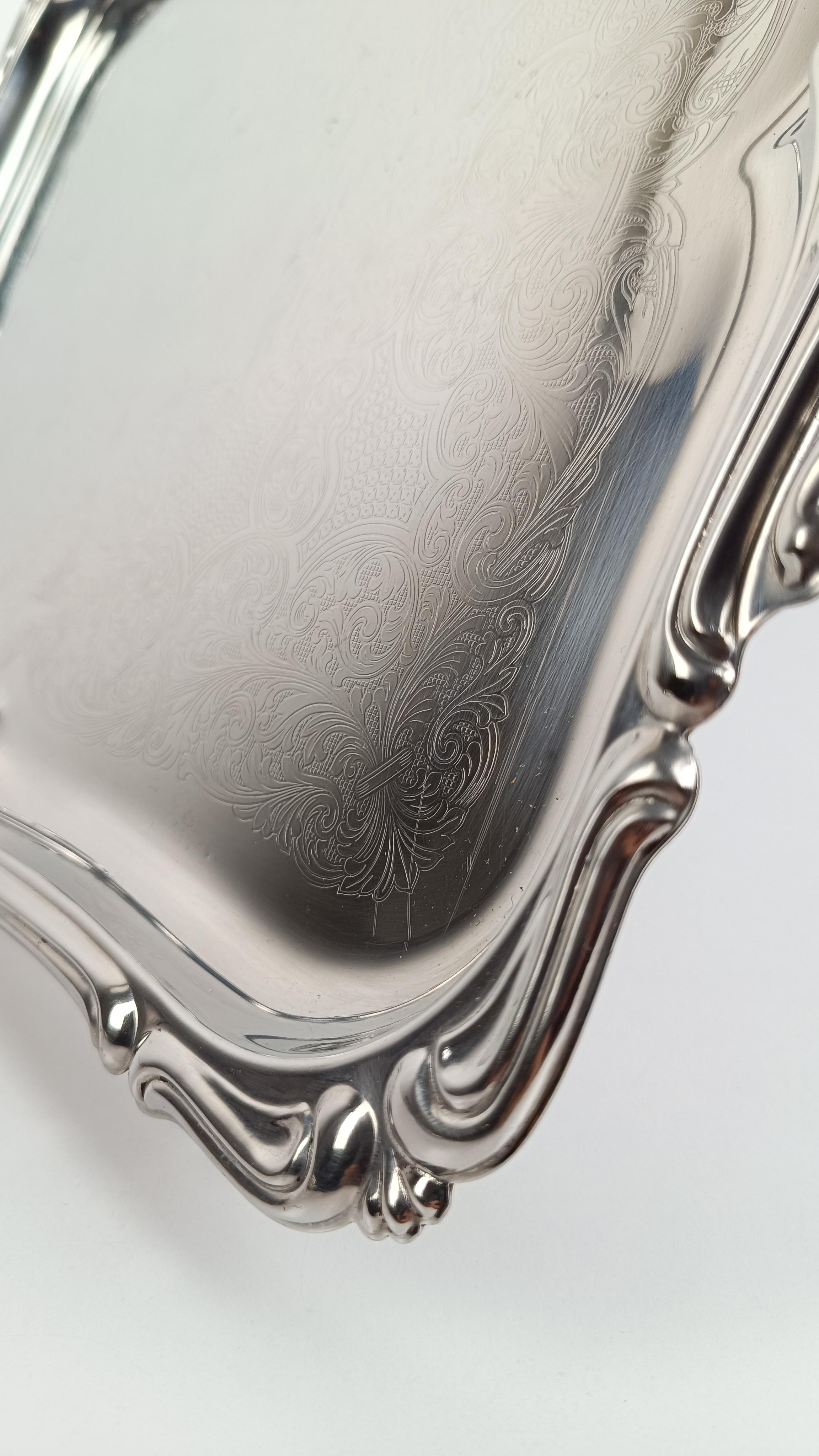 Italienisches großes Vintage-Edelstahltablett im Barockstil von Alessi 60er Jahre im Angebot 11