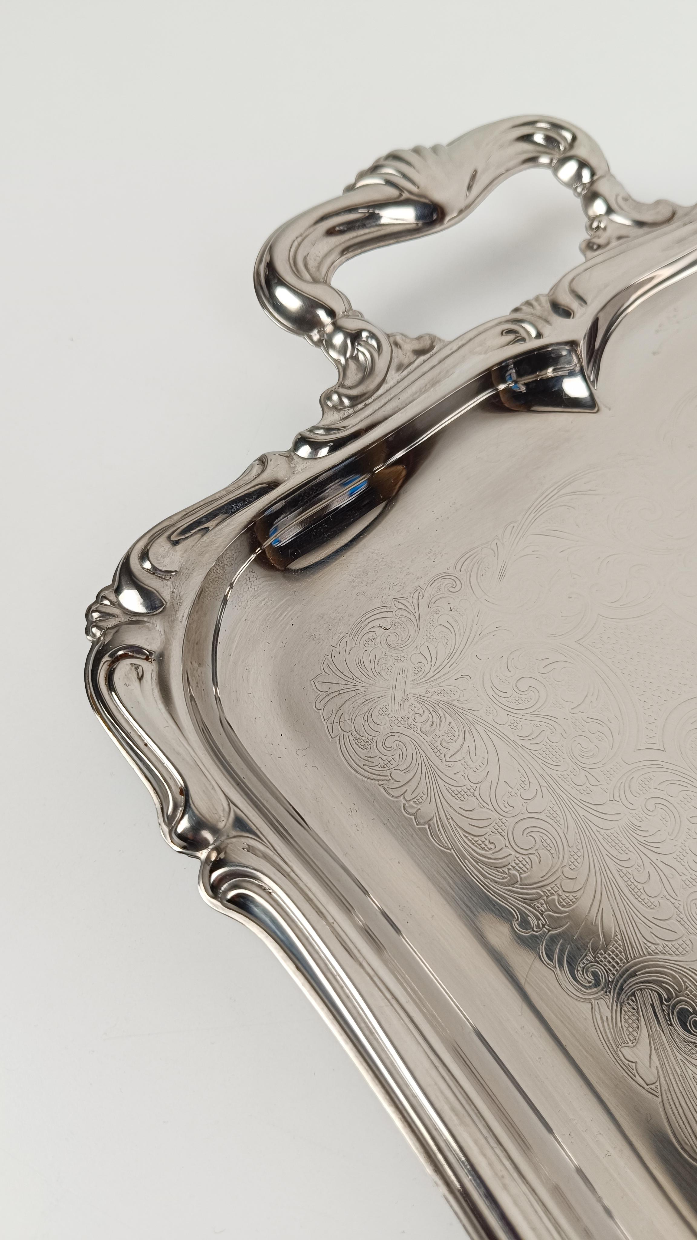 Italienisches großes Vintage-Edelstahltablett im Barockstil von Alessi 60er Jahre im Angebot 12