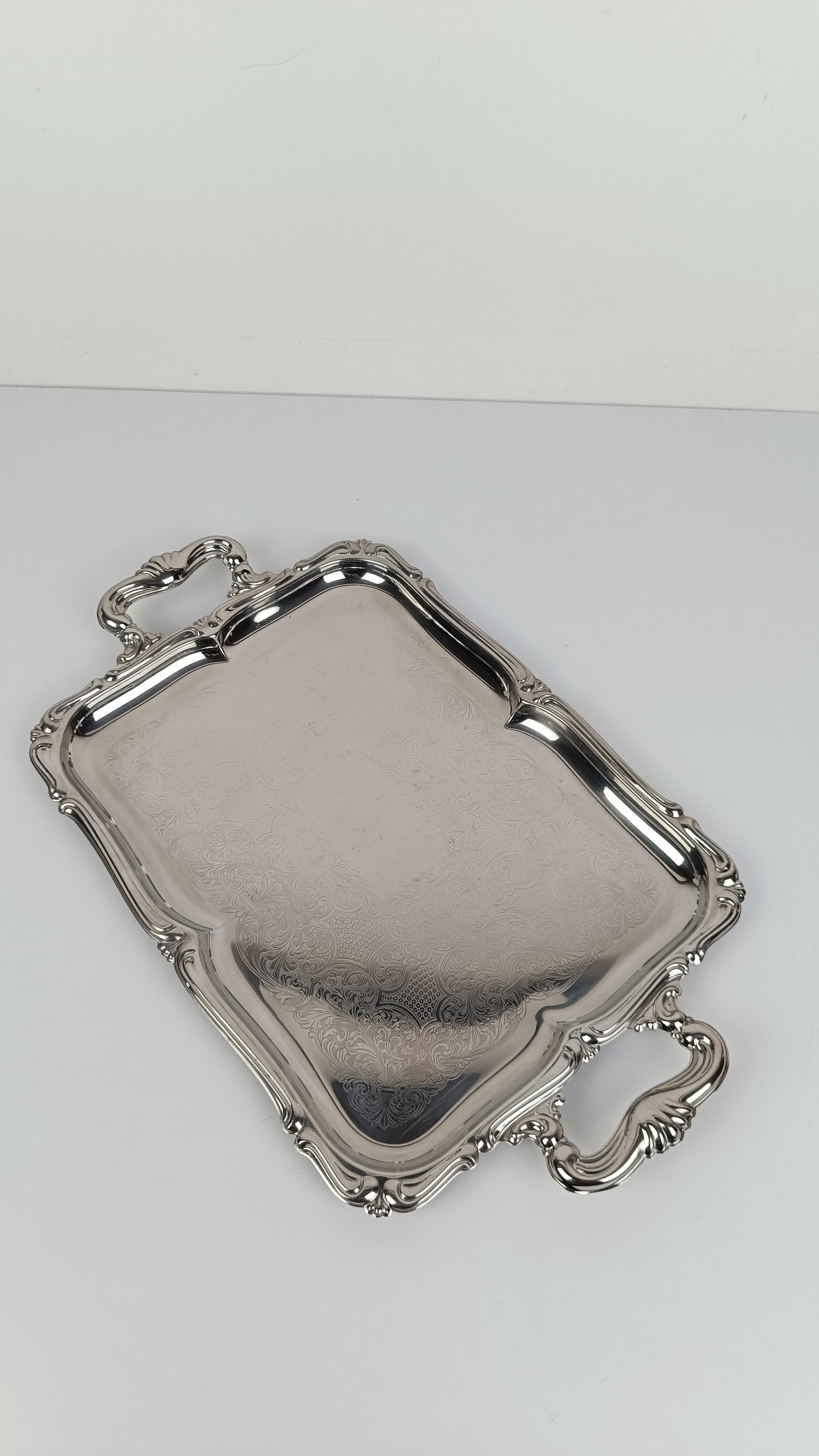 Italienisches großes Vintage-Edelstahltablett im Barockstil von Alessi 60er Jahre im Angebot 13