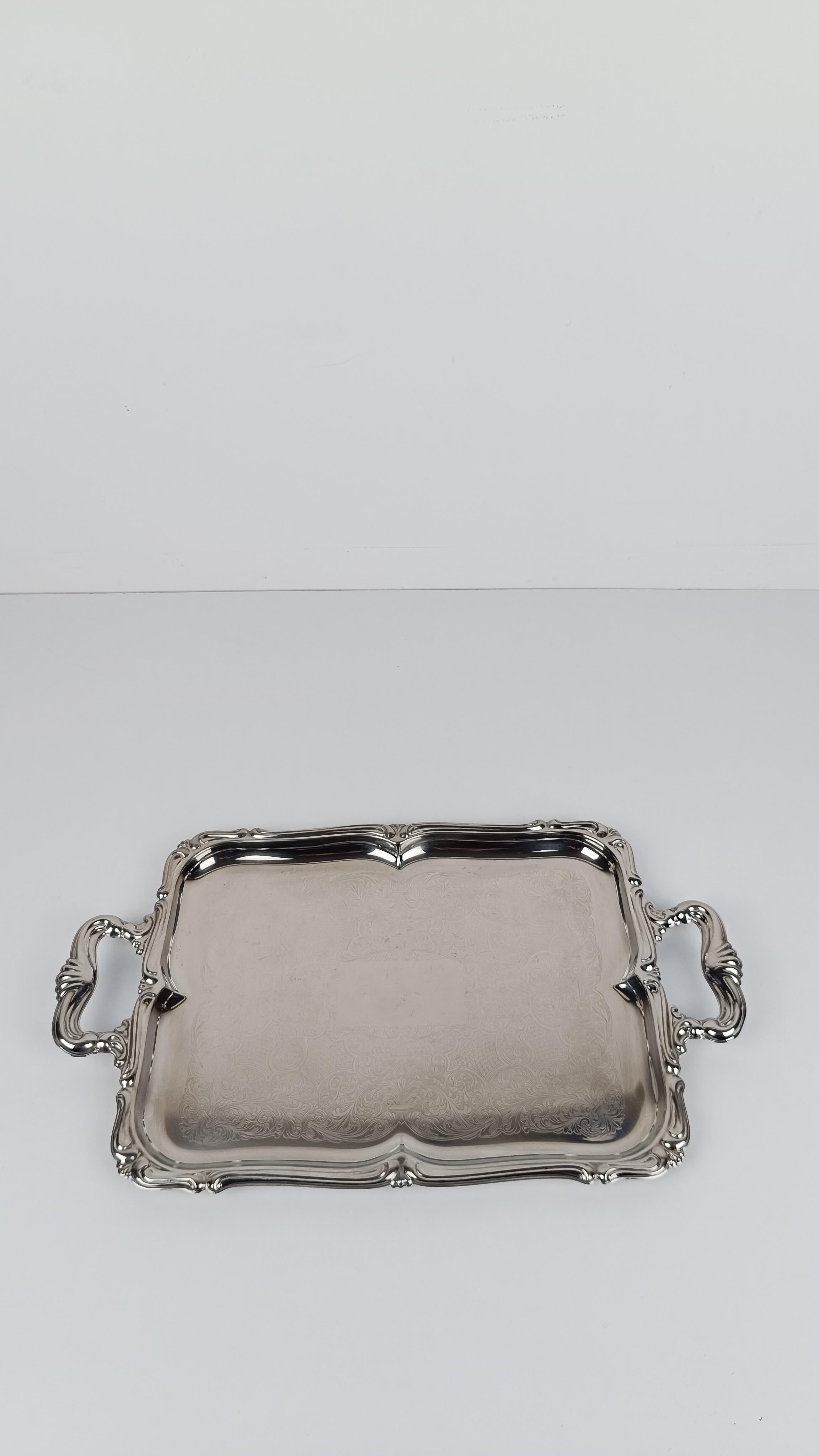 Italienisches großes Vintage-Edelstahltablett im Barockstil von Alessi 60er Jahre im Angebot 14