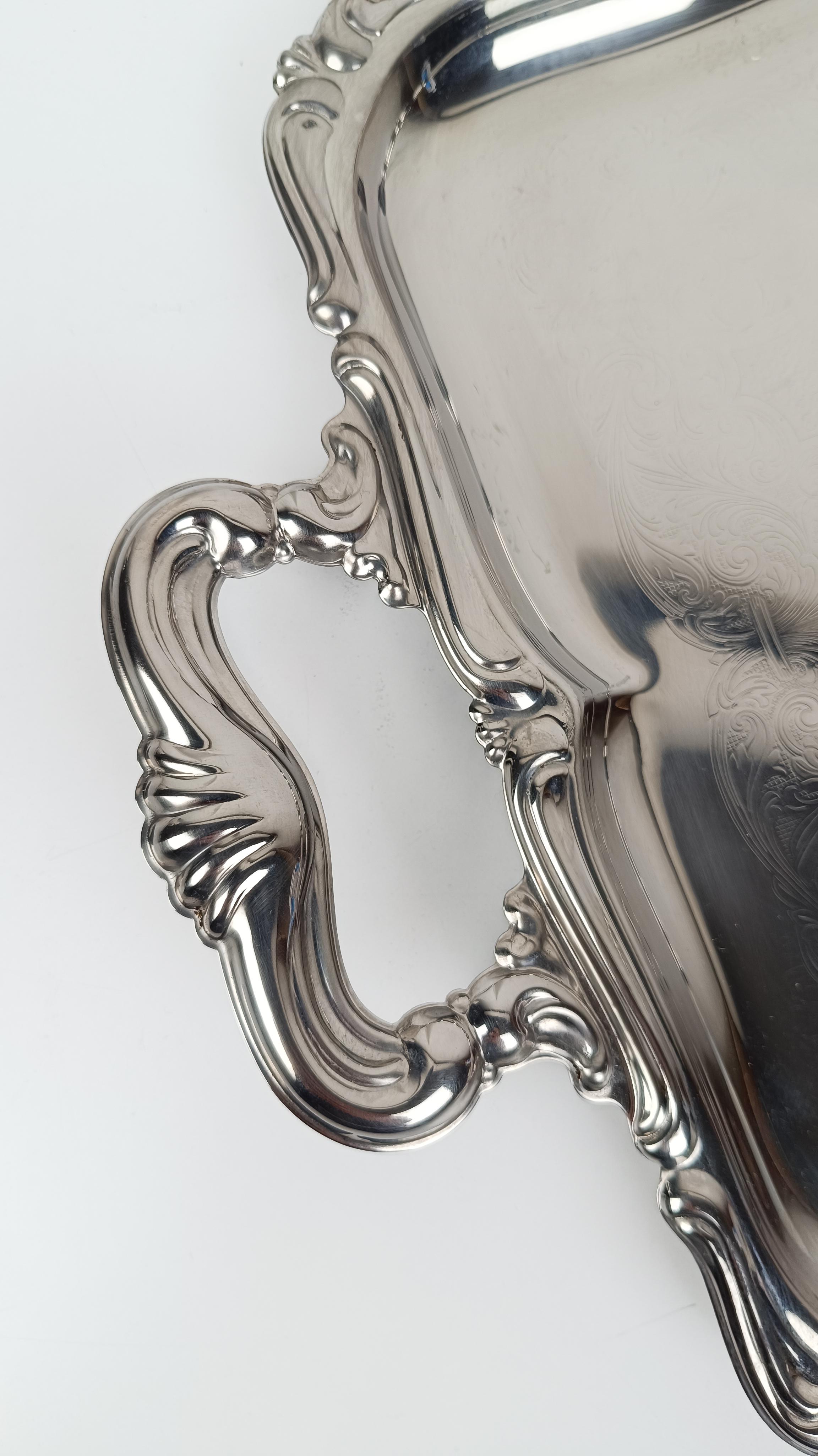 Italienisches großes Vintage-Edelstahltablett im Barockstil von Alessi 60er Jahre im Angebot 15