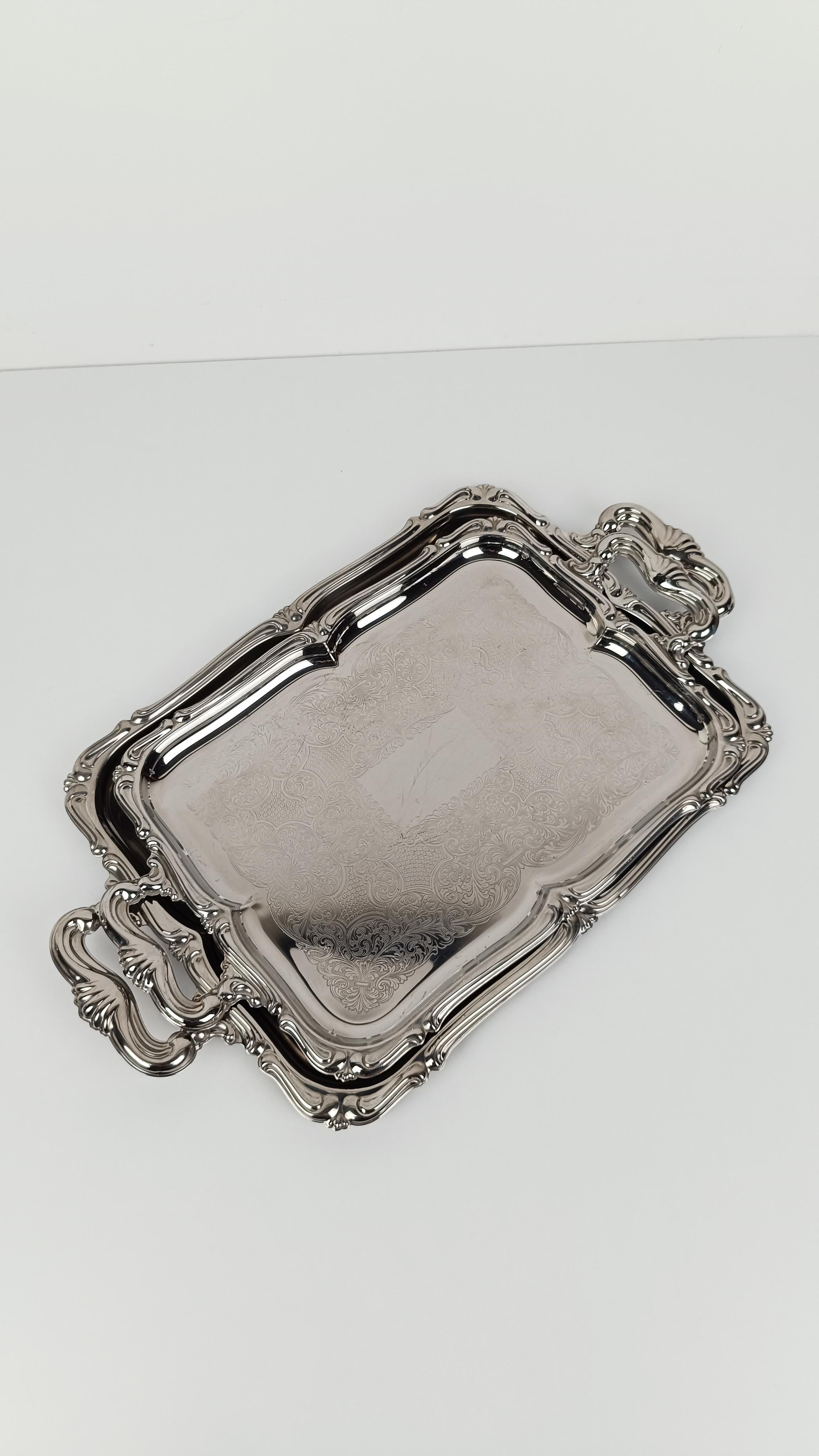 Italienisches großes Vintage-Edelstahltablett im Barockstil von Alessi 60er Jahre im Angebot 1