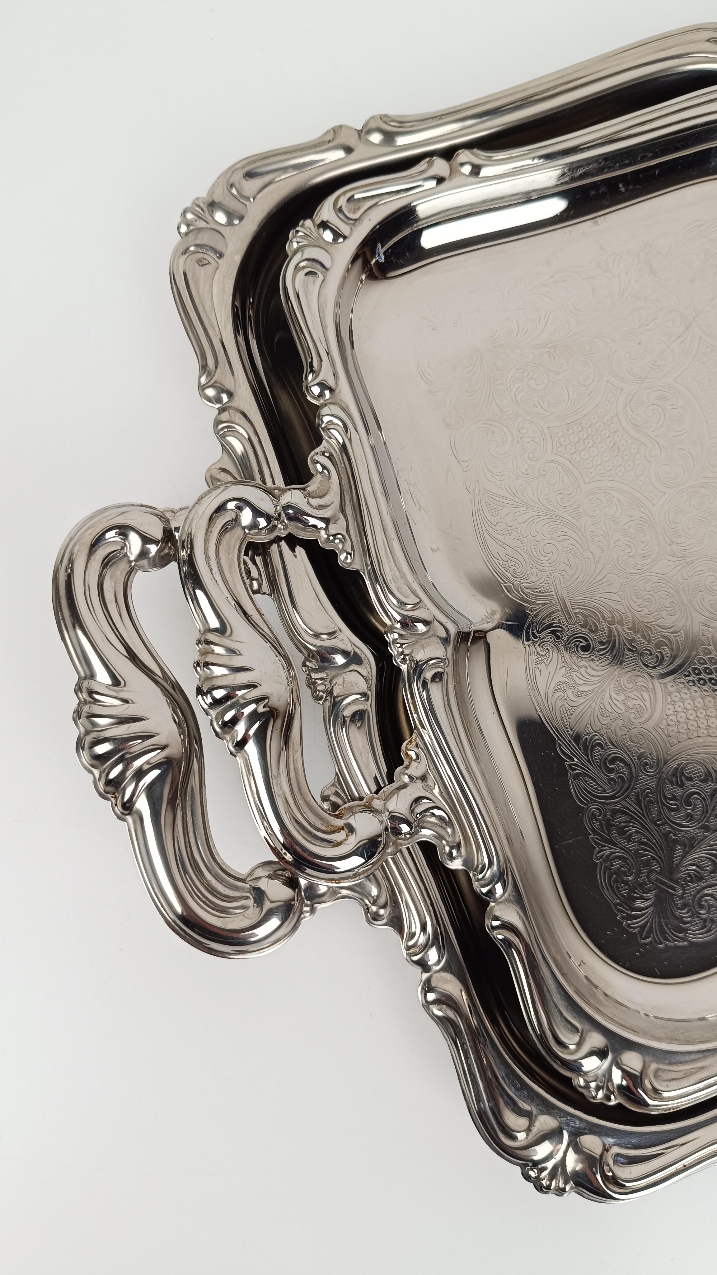 Italienisches großes Vintage-Edelstahltablett im Barockstil von Alessi 60er Jahre im Angebot 2