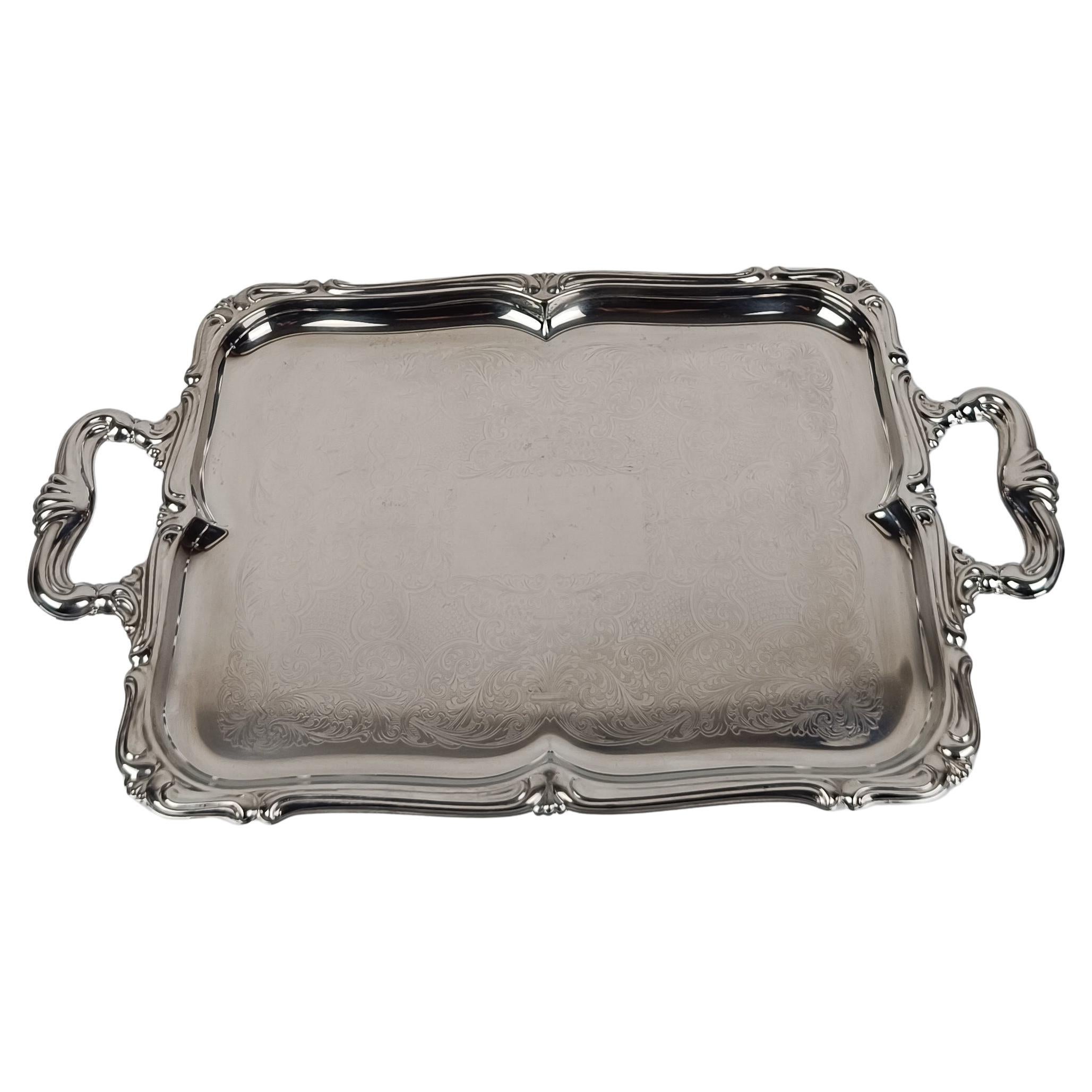 Italian Large Vintage Stainless Steel Tray in Baroque Style By Alessi 60s