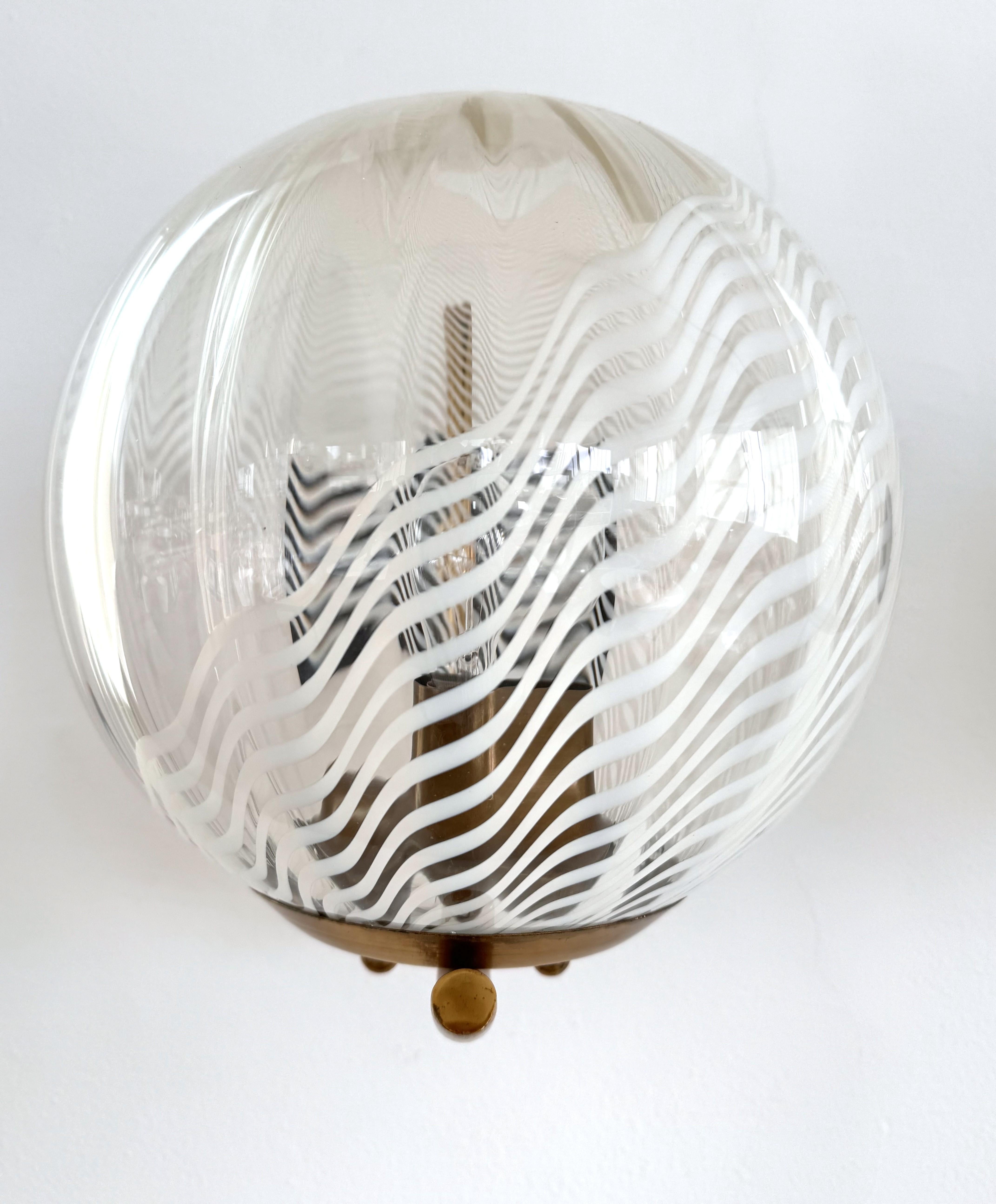 Italian Large Wall Lights with White Striped Wavy Glass Globes, 1970s For Sale 3