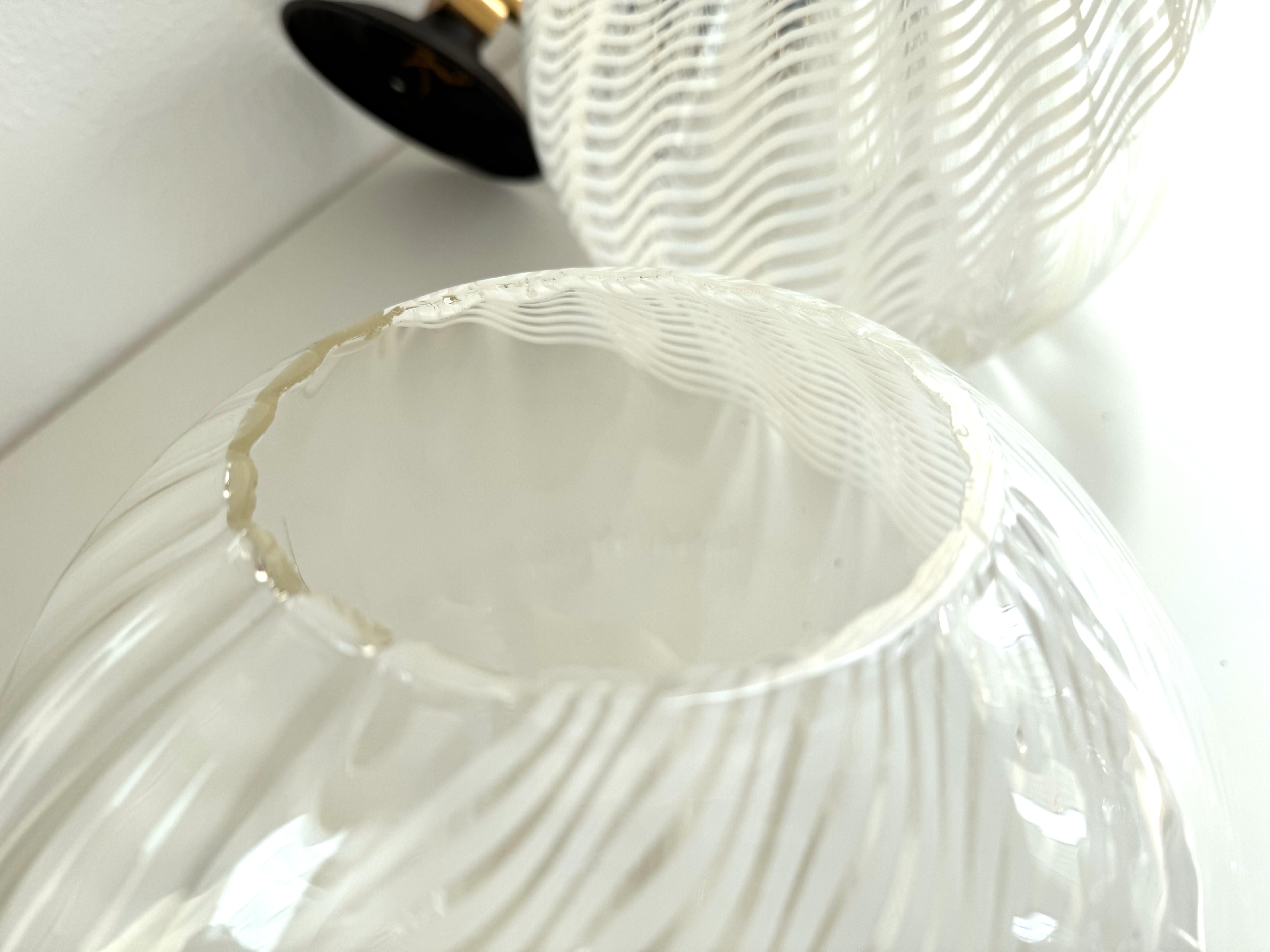 Italian Large Wall Lights with White Striped Wavy Glass Globes, 1970s For Sale 7