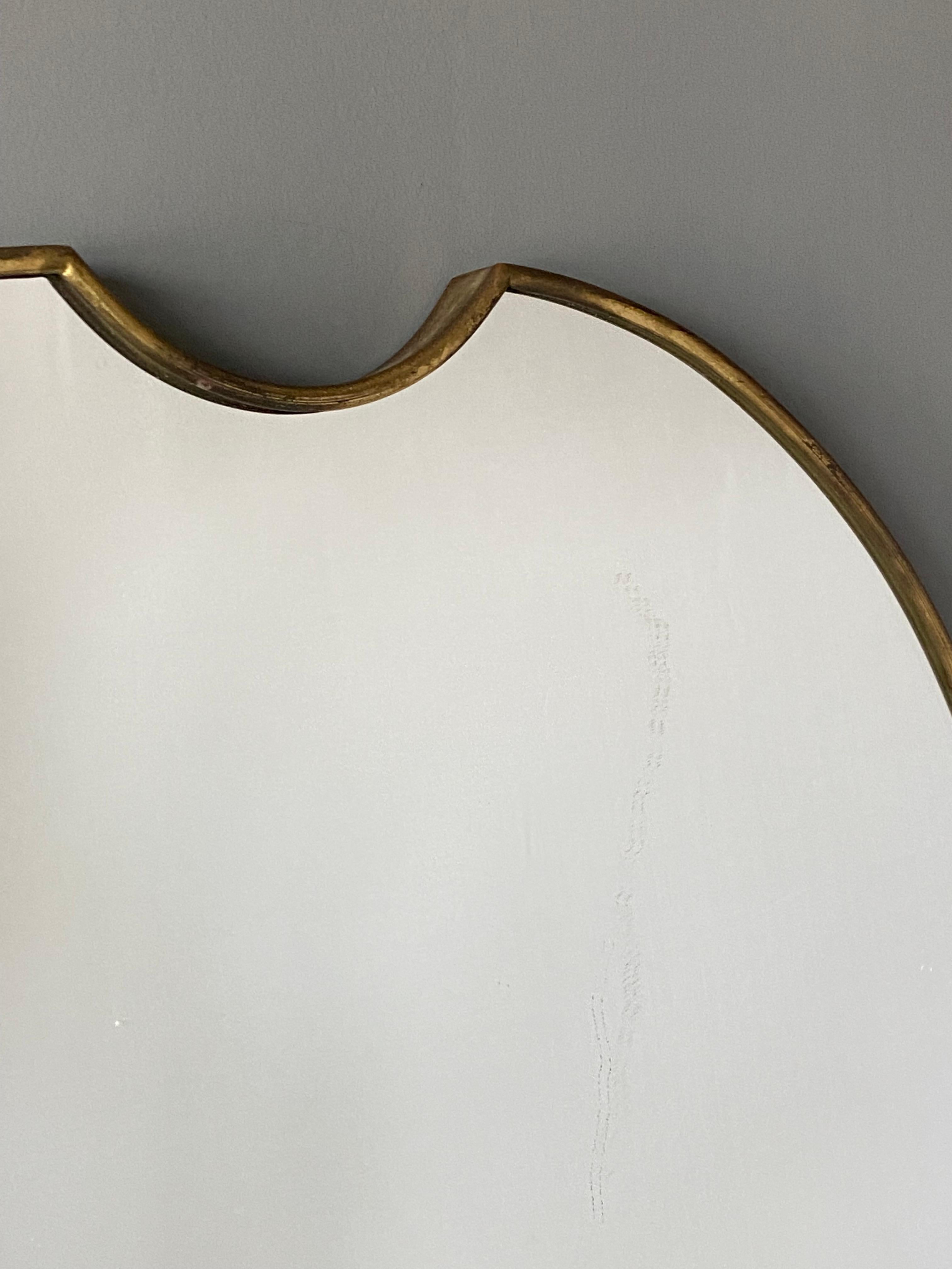 Mid-Century Modern Italian, Large Wall Mirror, Brass, Mirror Glass, Italy, 1950s