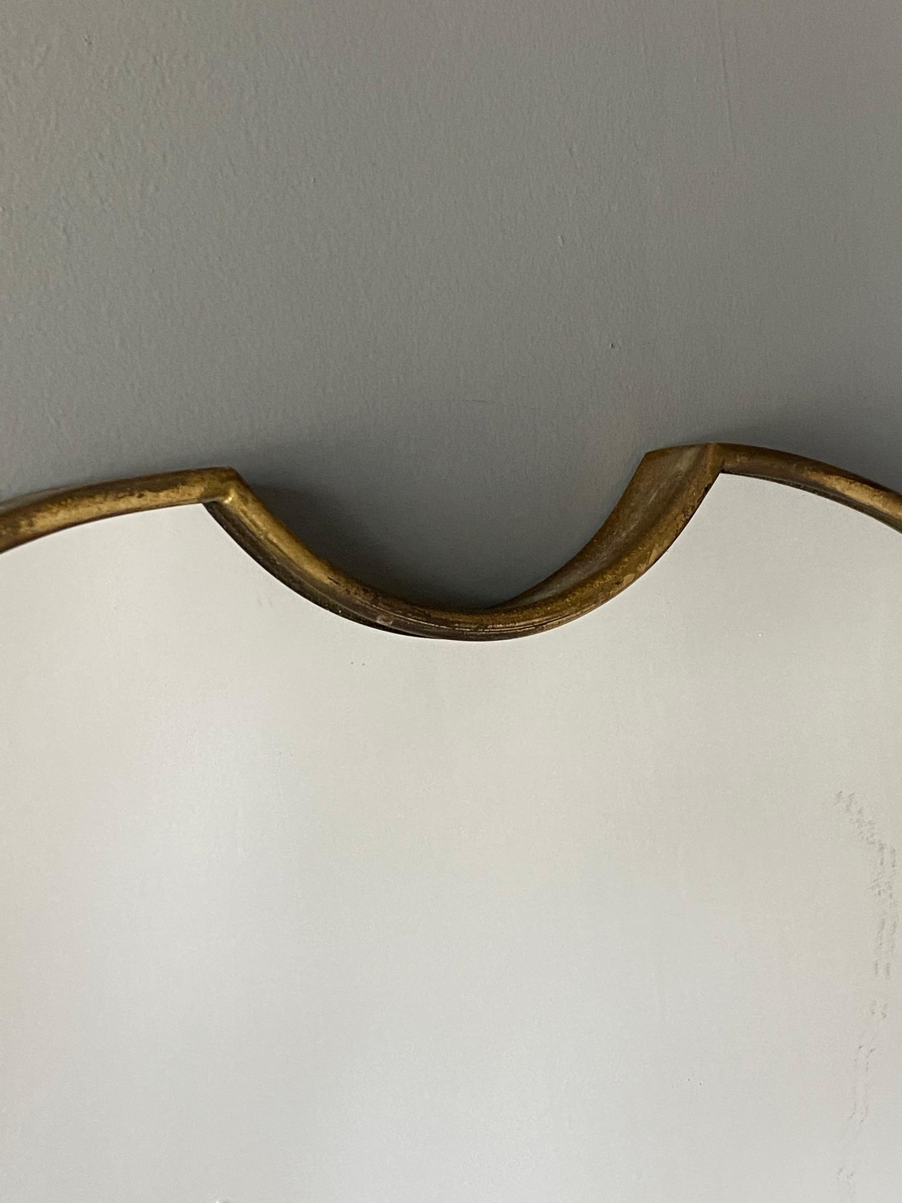 Italian, Large Wall Mirror, Brass, Mirror Glass, Italy, 1950s In Good Condition In High Point, NC