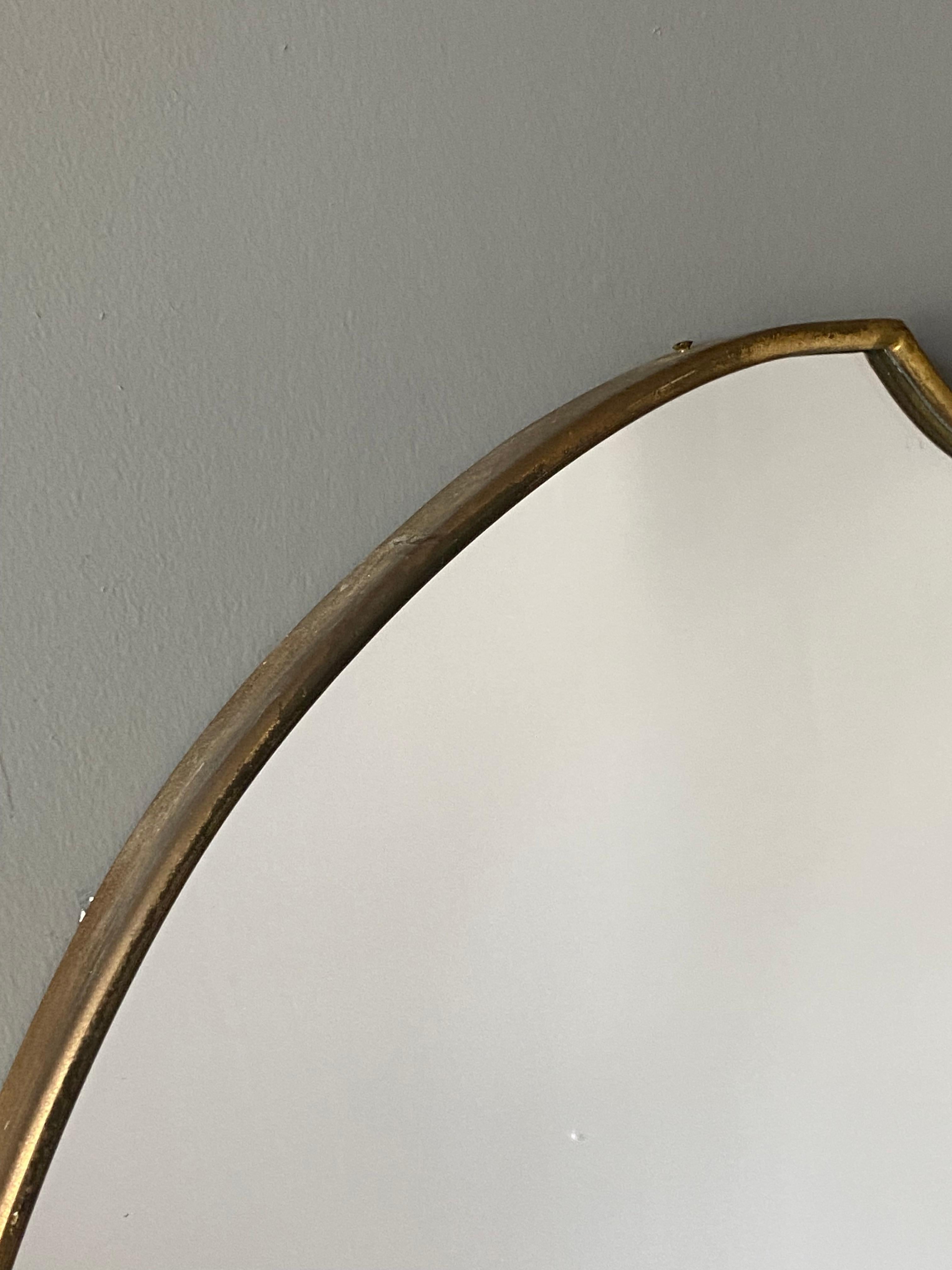 Mid-20th Century Italian, Large Wall Mirror, Brass, Mirror Glass, Italy, 1950s