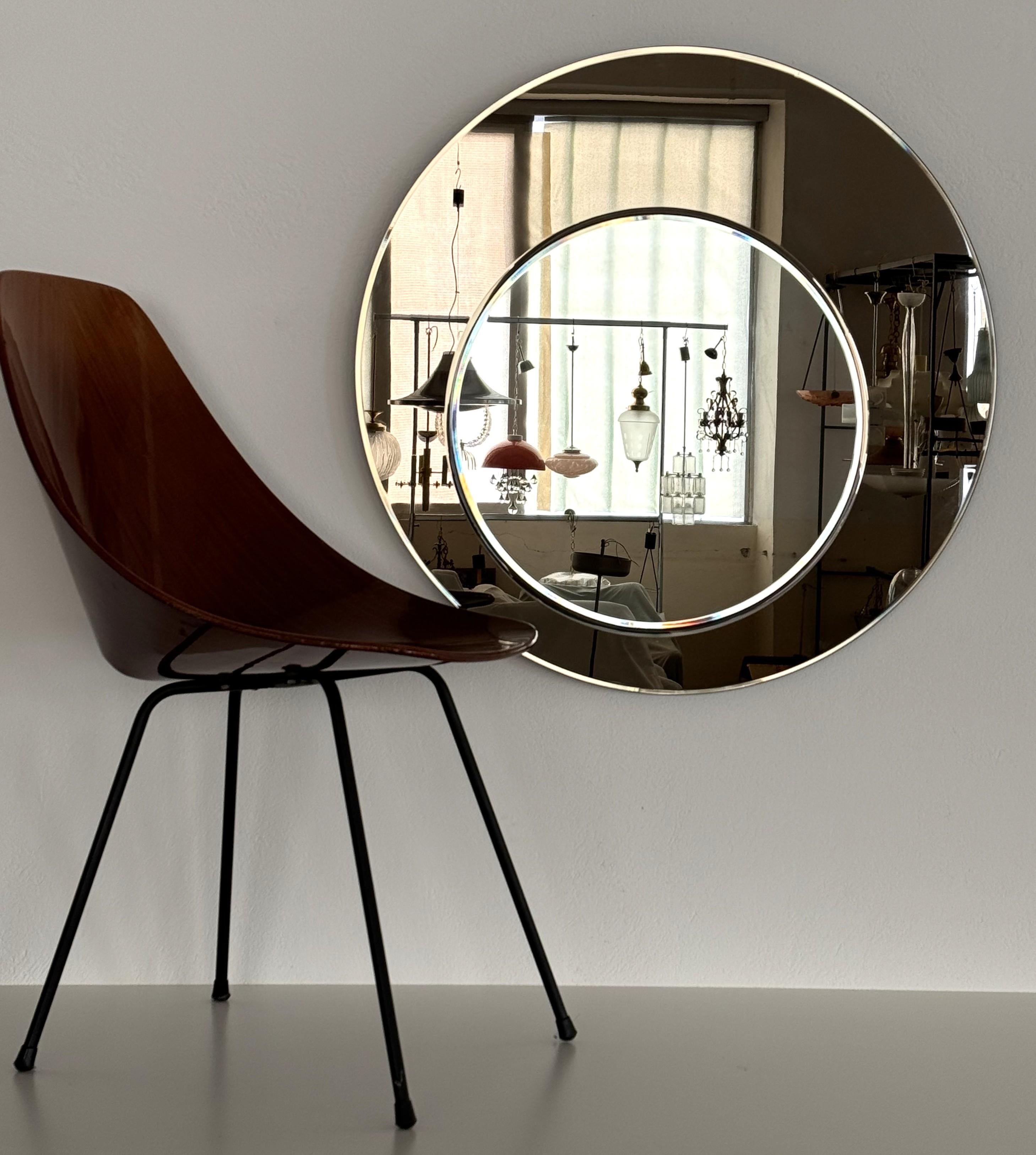 Mid-Century moderno Grande specchio da parete italiano con doppio vetro di Cristal Arte, anni '80 in vendita