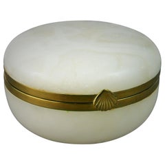 Retro Italian Large White Alabaster Trinket Box