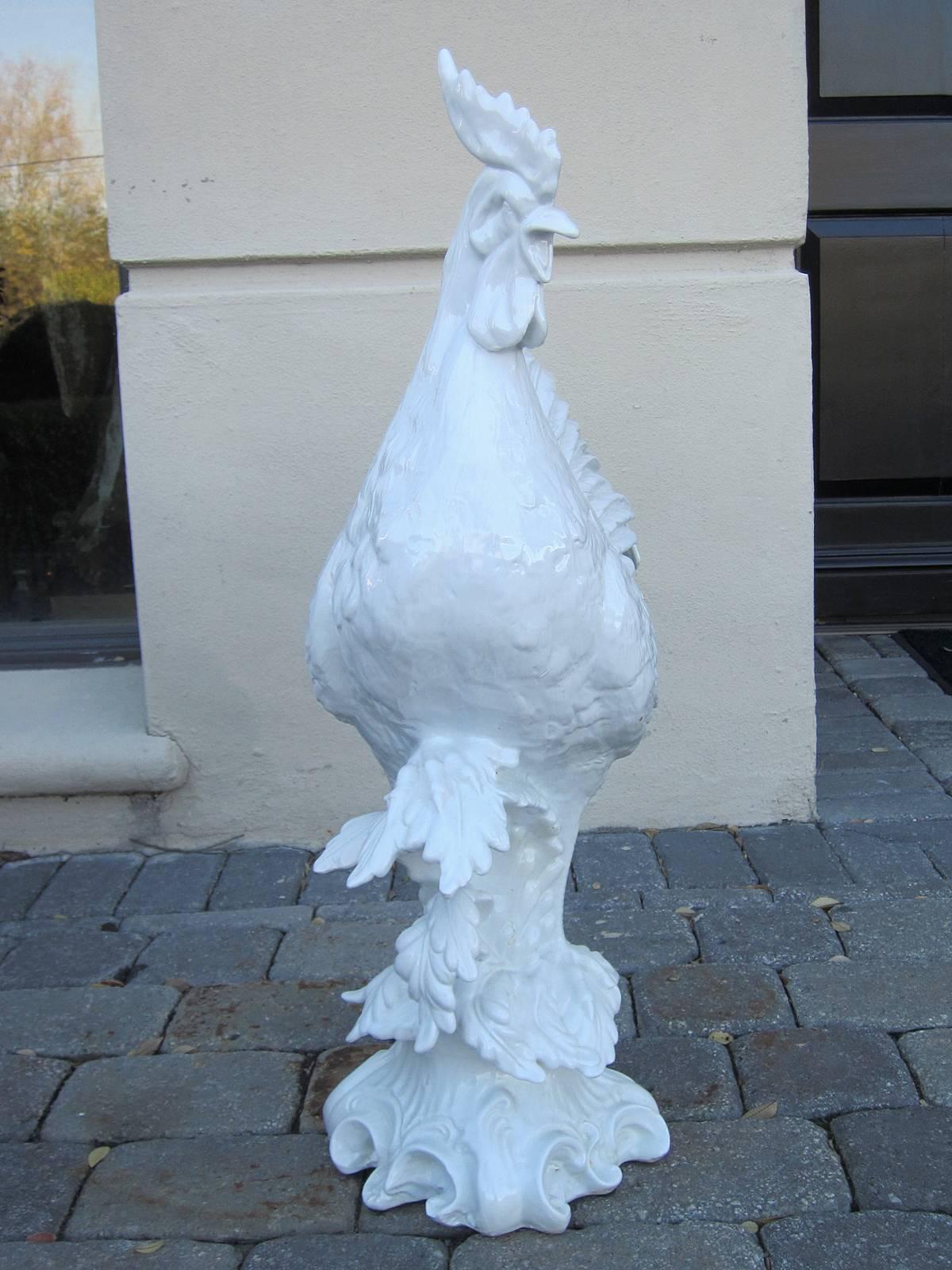 white ceramic roosters