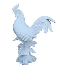 Italian Large White Ceramic Rooster, Signed Tiffany