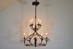 Italian Large Wrought Iron Two-Tier Ten-Light Chandelier, Late 19th Century