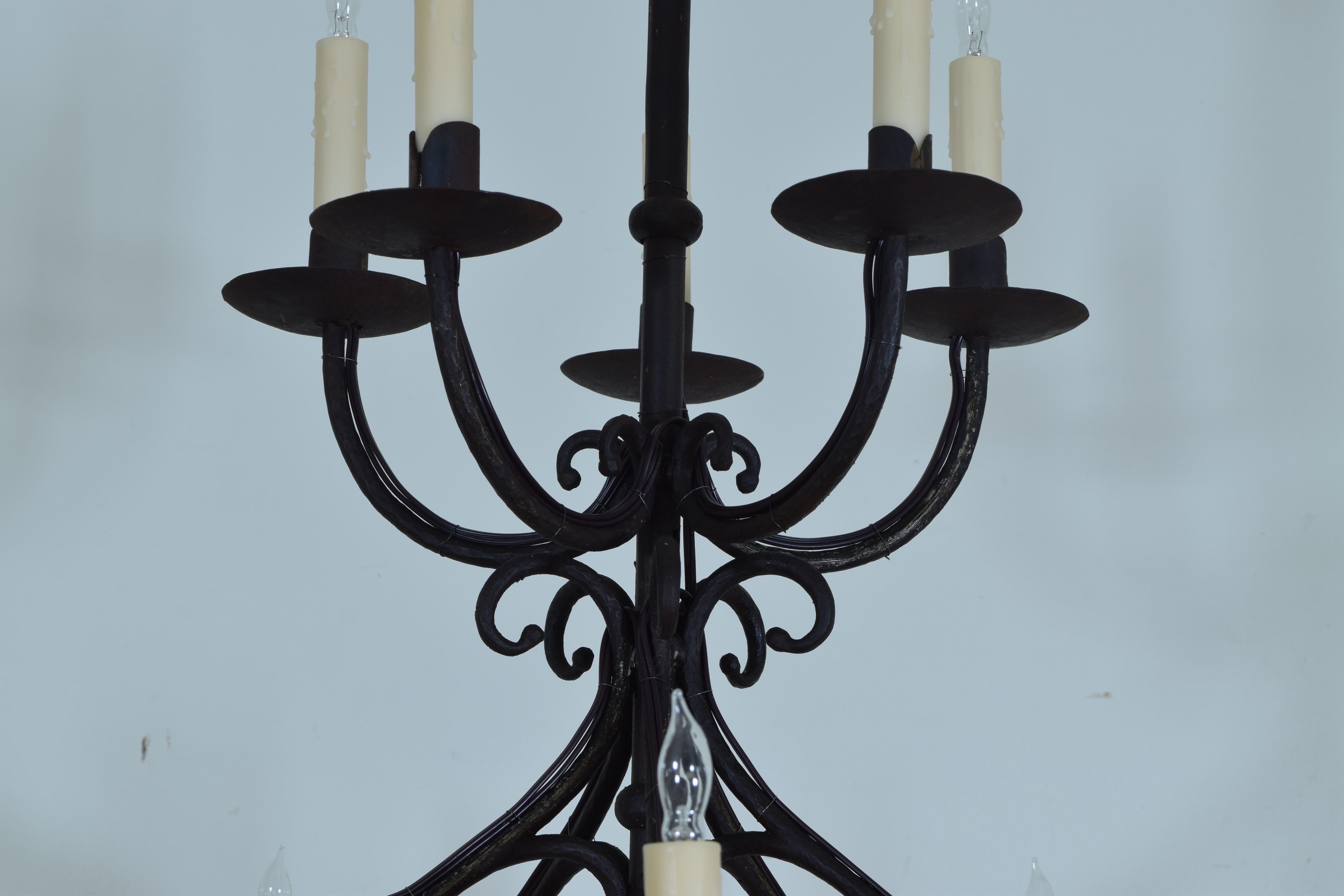 Italian Large Wrought Iron Two-Tier Ten-Light Chandelier, Late 19th Century In Excellent Condition In Atlanta, GA