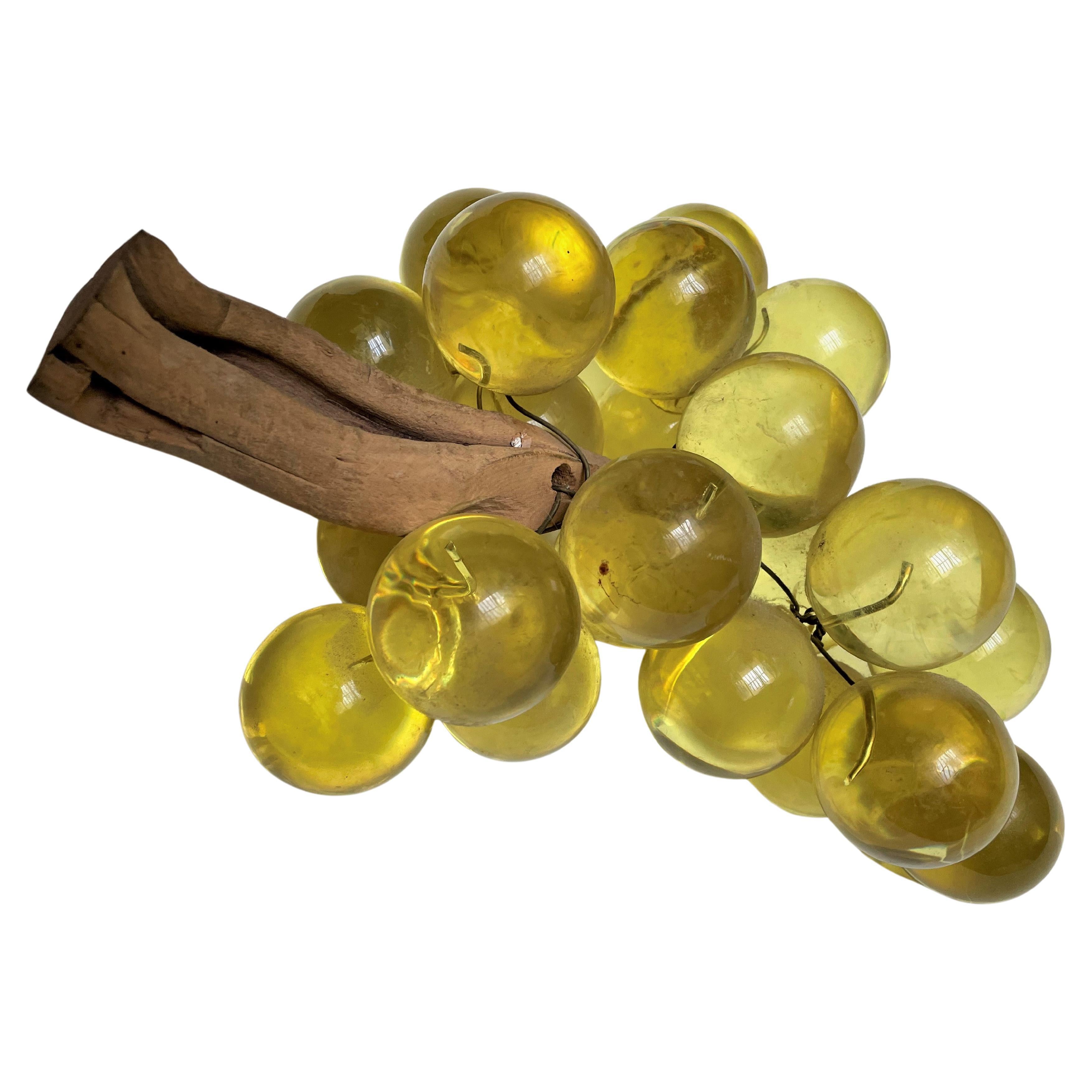 Italian Large Yellow Lucite Grapes Bunch on Driftwood Stem  For Sale