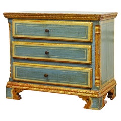 Italian Late 18th C. Paint and Parcel Gilt Neoclassical Miniature Chest