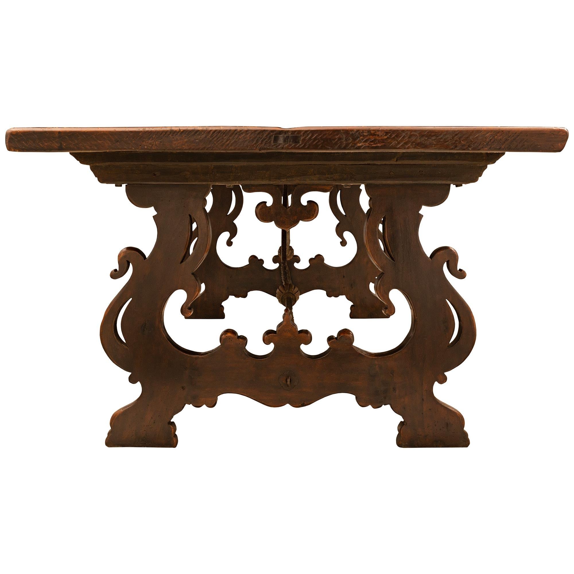 Italian Late 18th Century Baroque St. Walnut And Wrought Iron Trestle Table 1