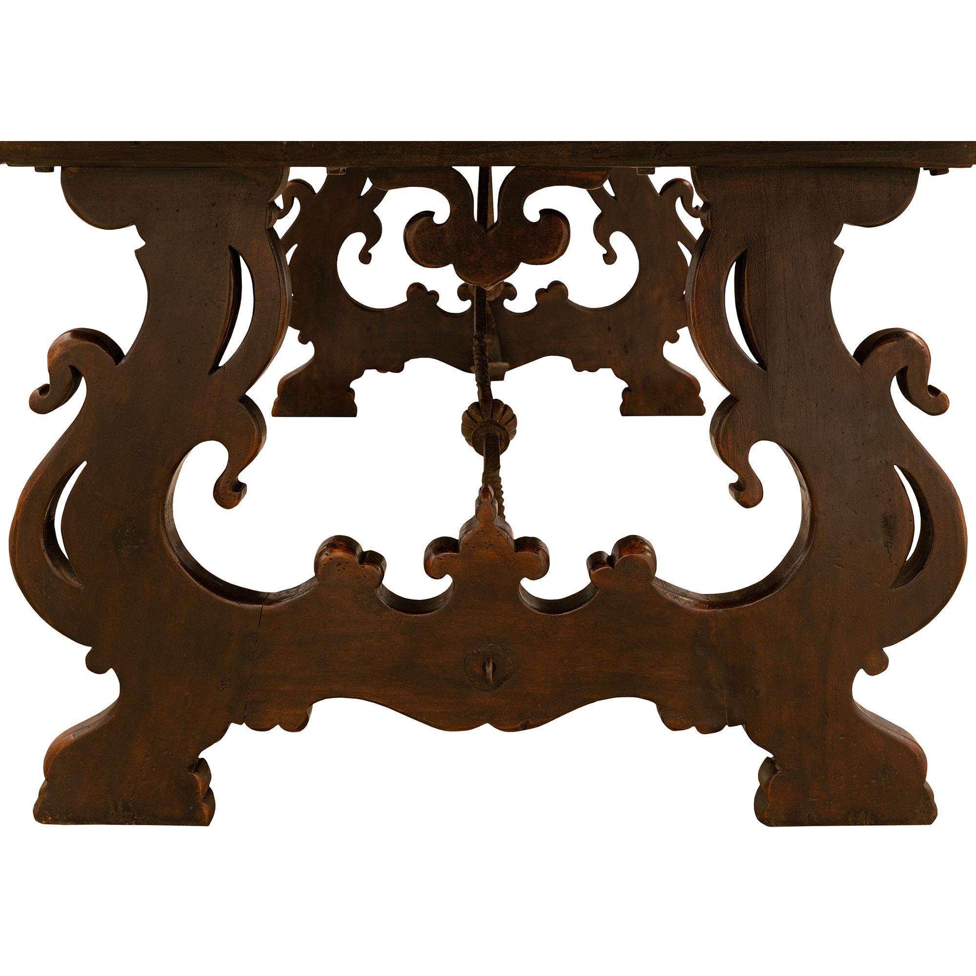 Italian Late 18th Century Baroque St. Walnut And Wrought Iron Trestle Table 3